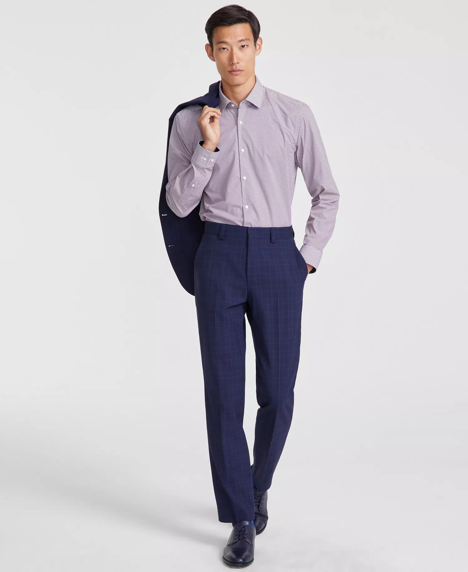 Men's Modern-Fit Wool Suit Pants - CLOSE OUT! - Blue Plaid - 34R