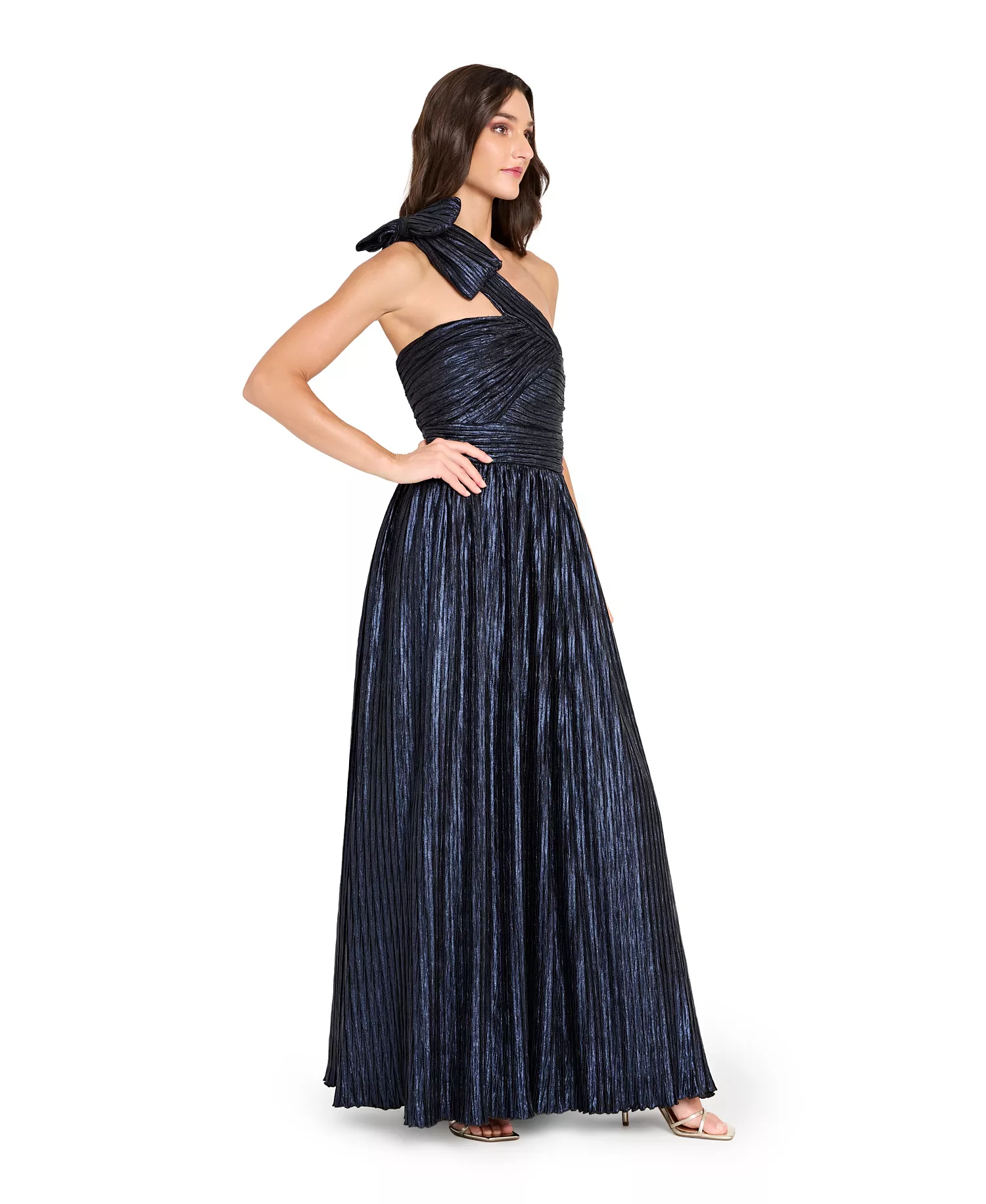 Women's One-Shoulder Crinkle Gown - Navy - 10