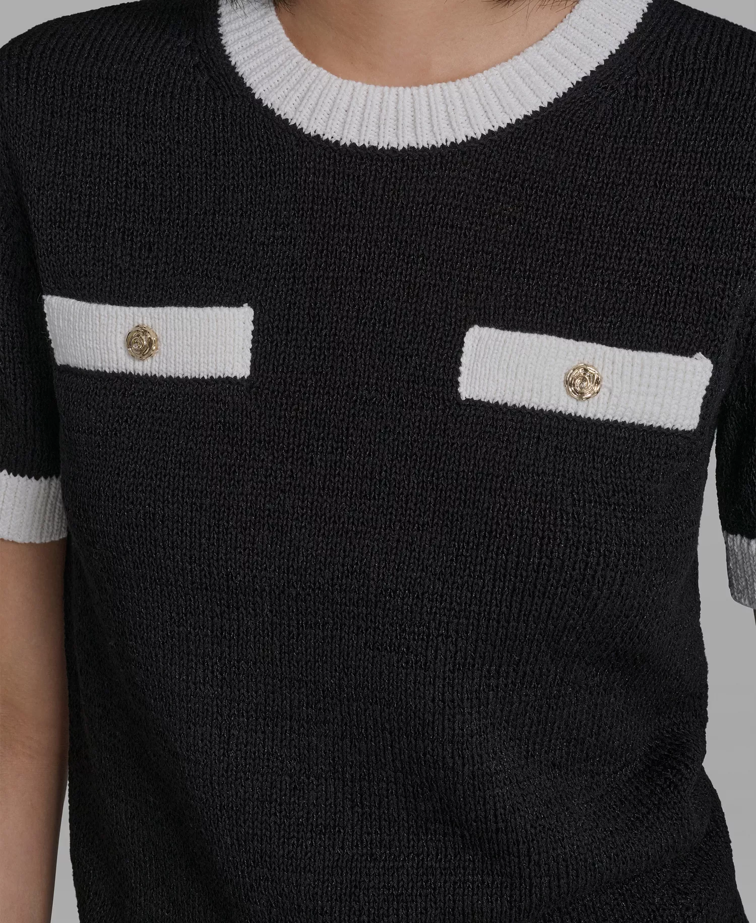 Women's Crew Neck Short-Sleeve Sweater - Black/soft White - L