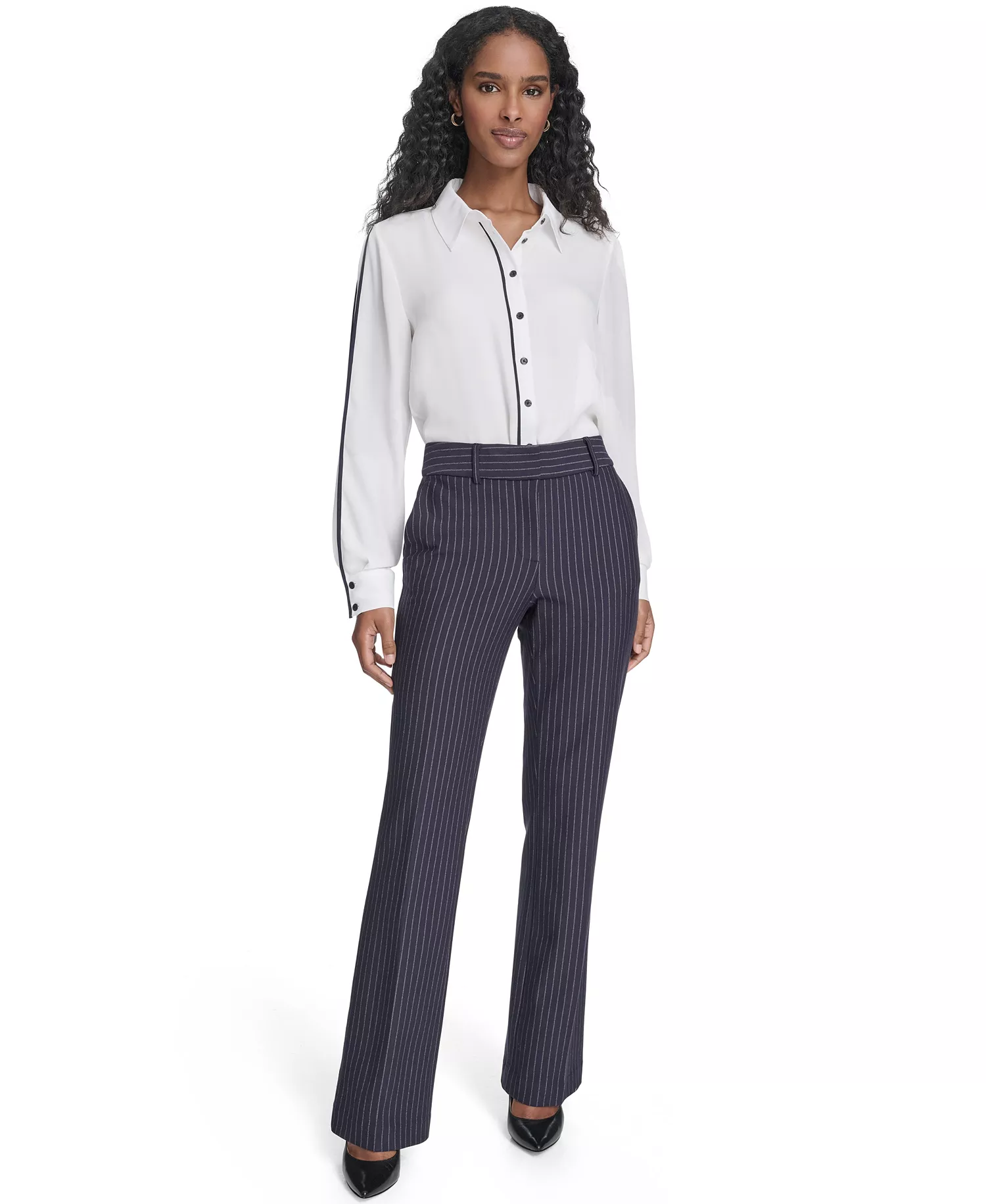 Women's Mid Rise Striped Sutton Trouser - Midnight/ Khaki - 10