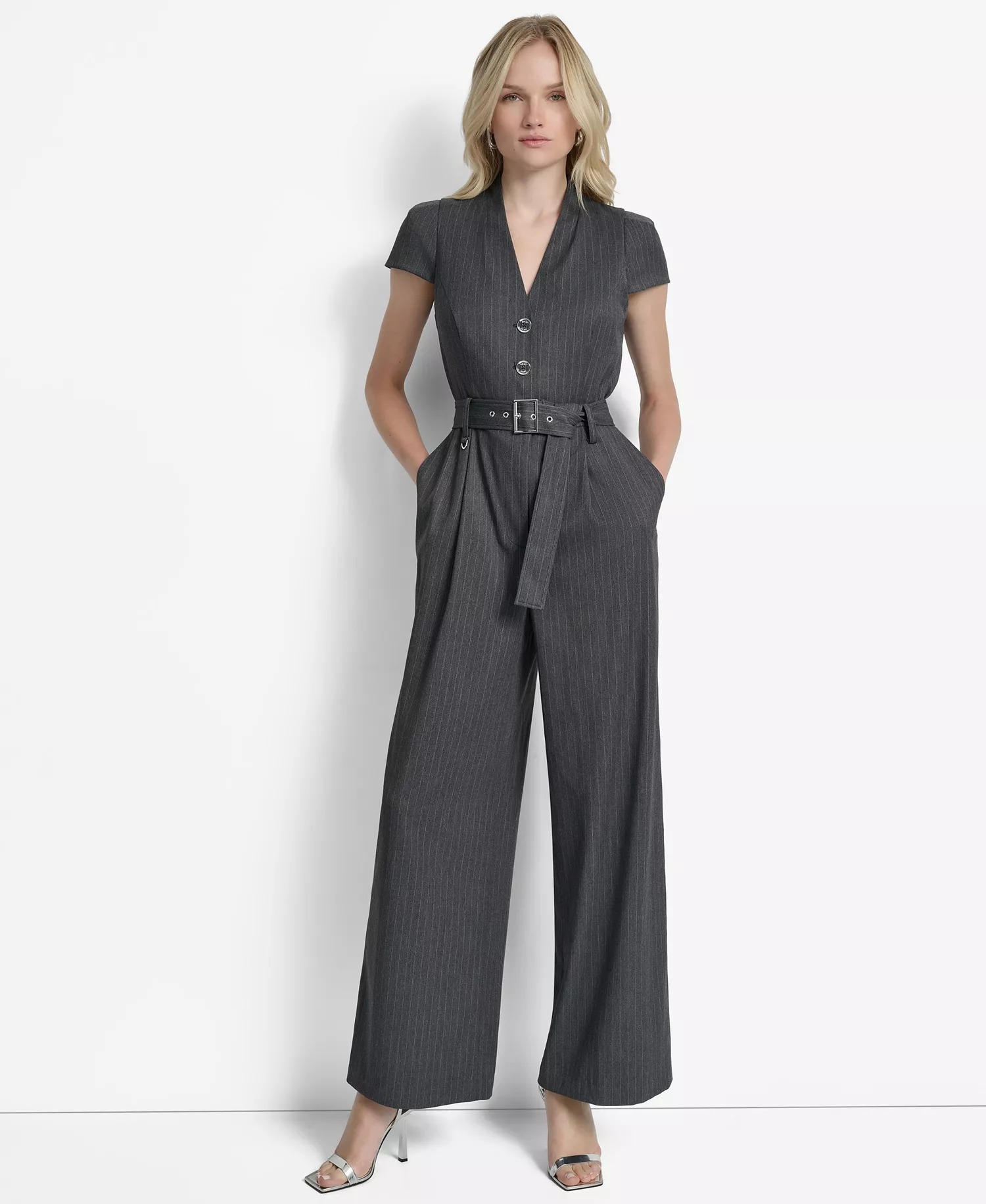 Women's Cap Sleeve V-Neck Jumpsuit - Heather Grey - 10