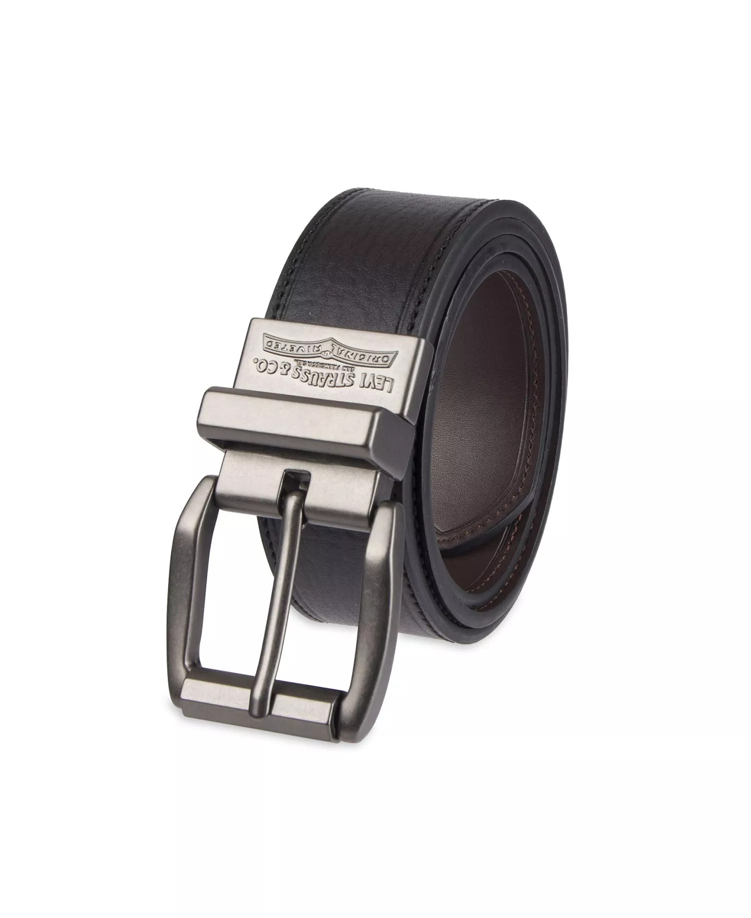 Leather Reversible Casual Men's Belt - Black/Brown - 32