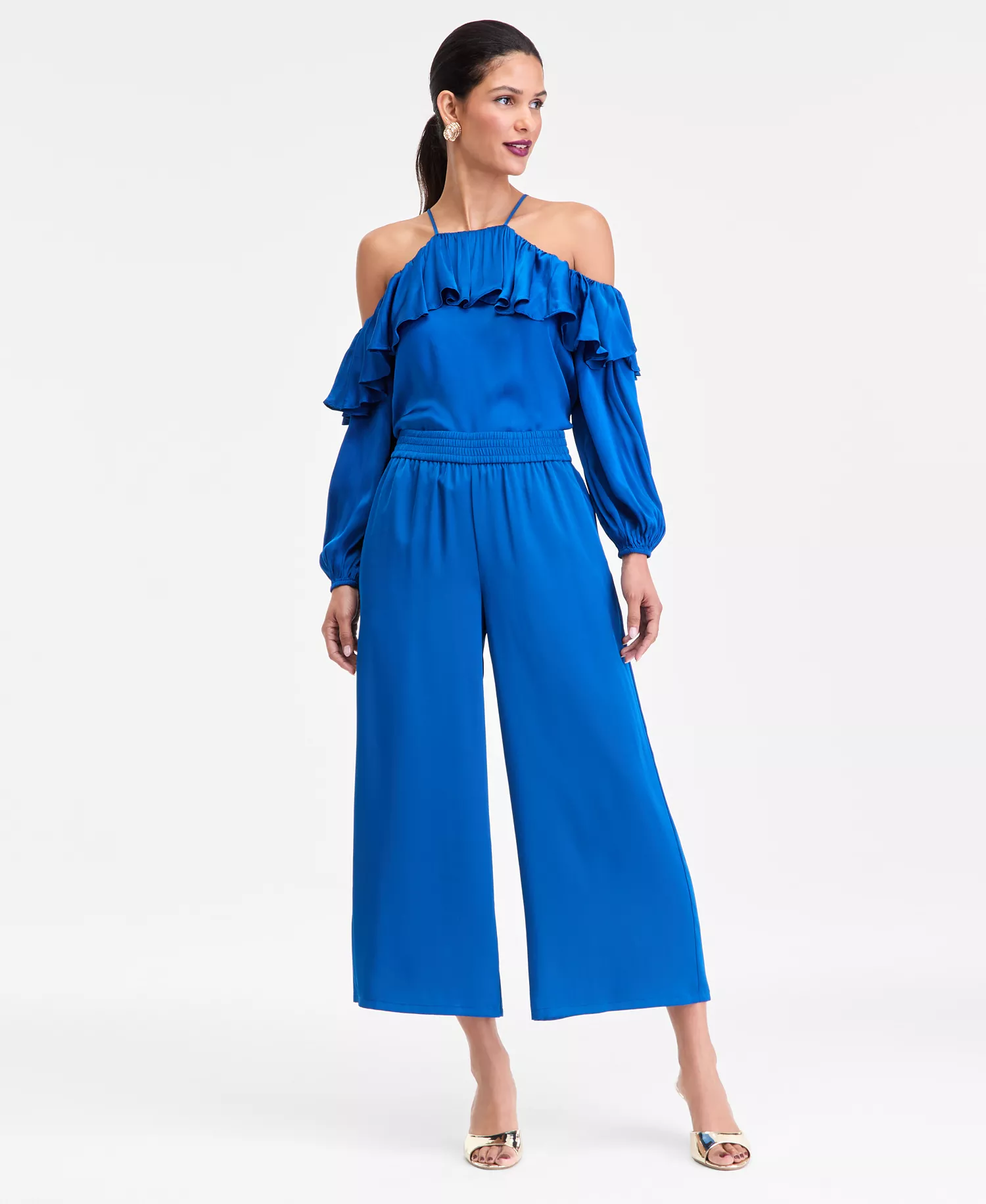 Women's High-Rise Cropped Satin Pants, Macy's Exclusive - Cobalt Dream - L