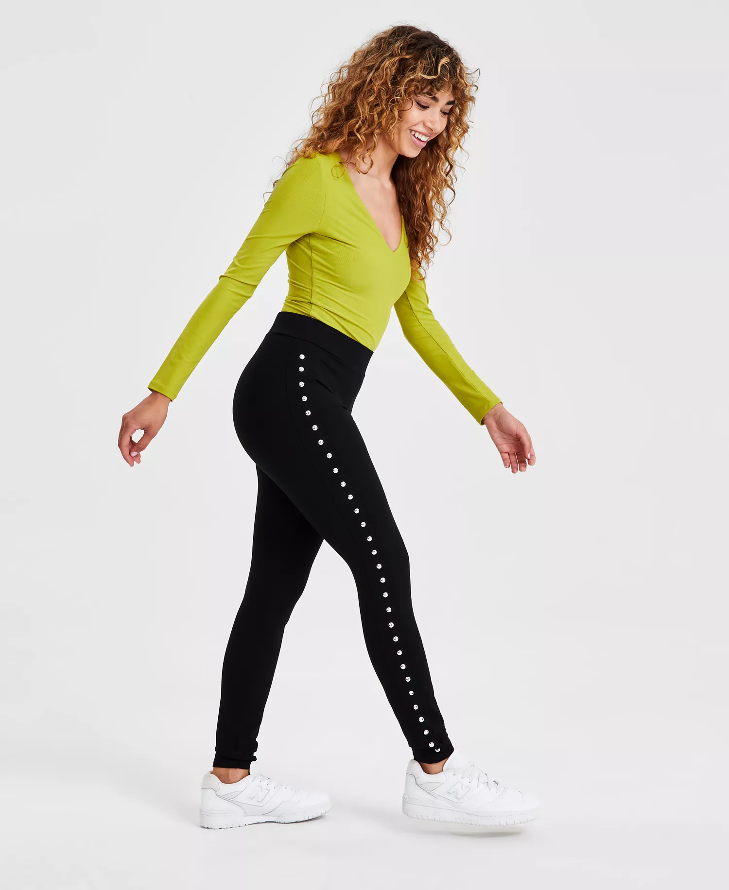 Women's Side-Studded Leggings, Created for Macy's - Deep Black - XS
