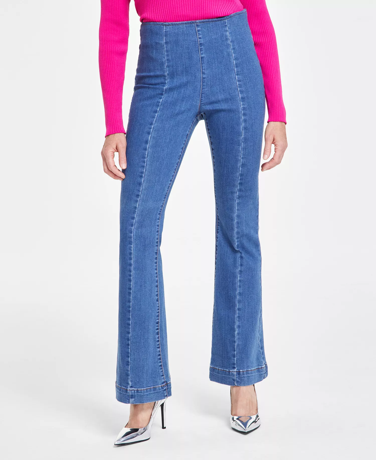 Women's High Rise Pull-On Flare Jeans, Created for Macy's - MEDIUM INDIGO - 4
