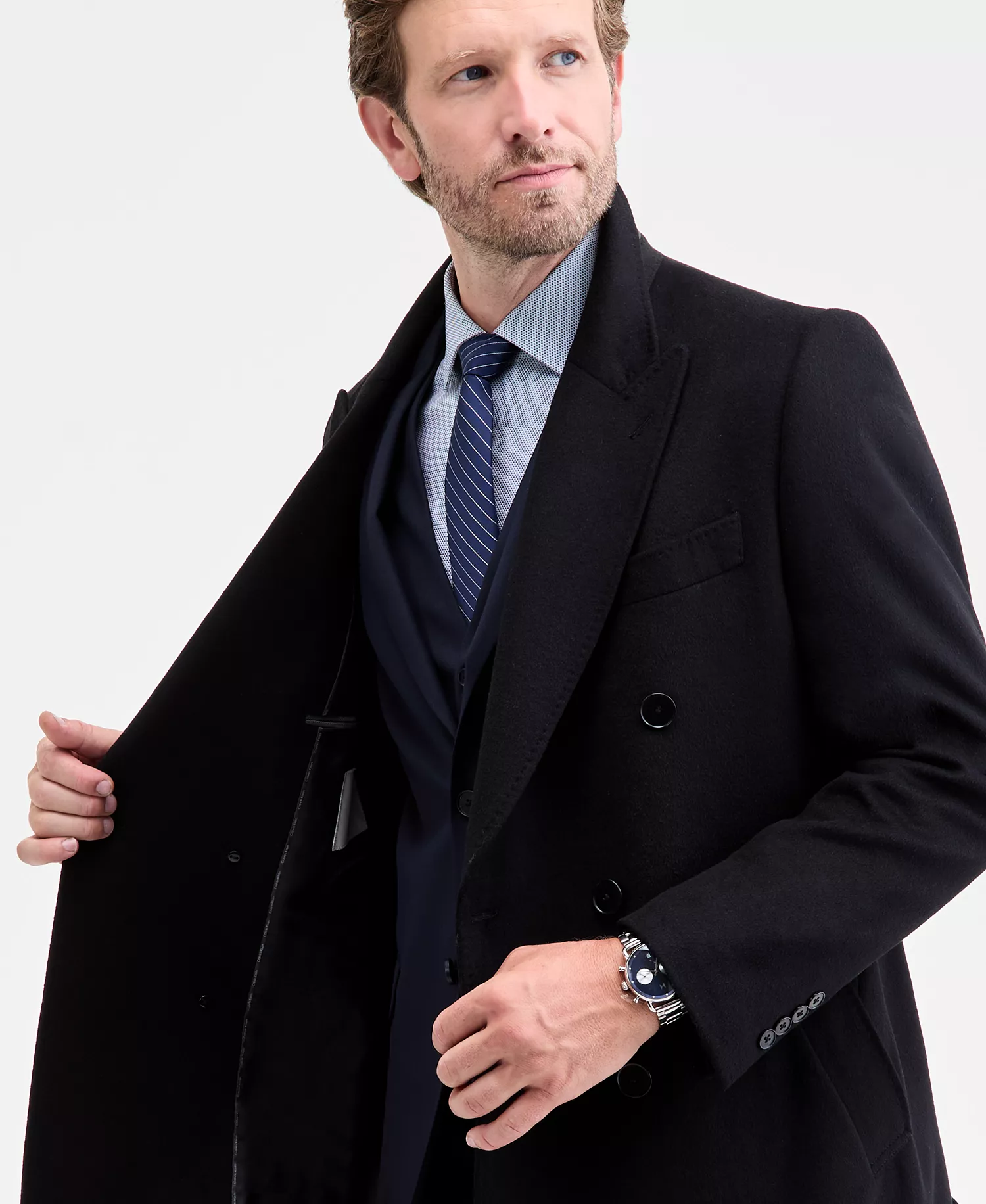Men's Classic-Fit Wool Blend Overcoat - Black - 36R