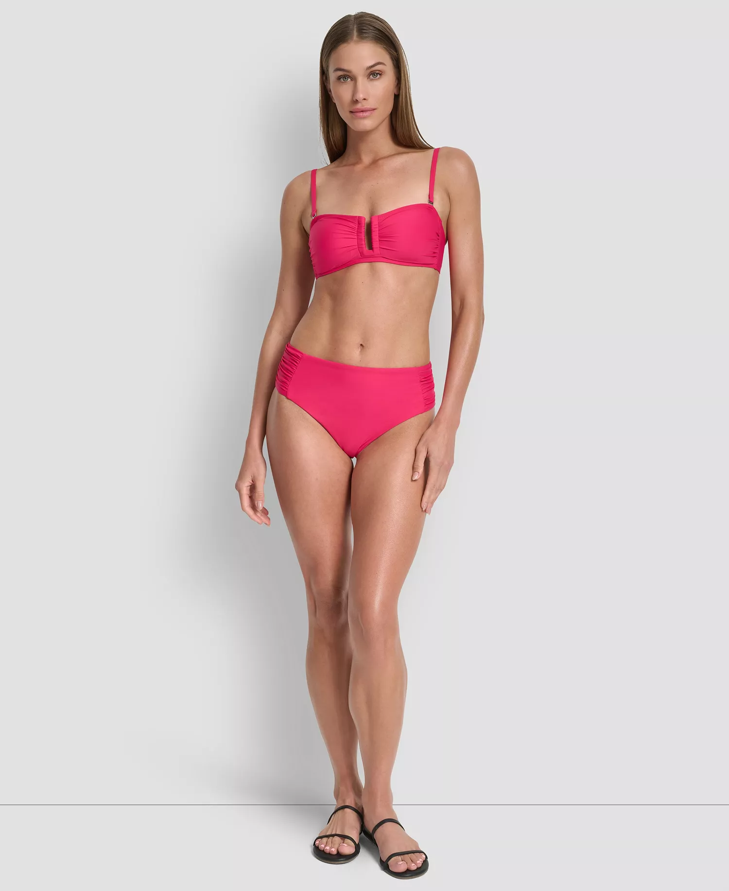 Women's Shirred U-Wire Bandeau Bikini Top - Amalfi Pink - L