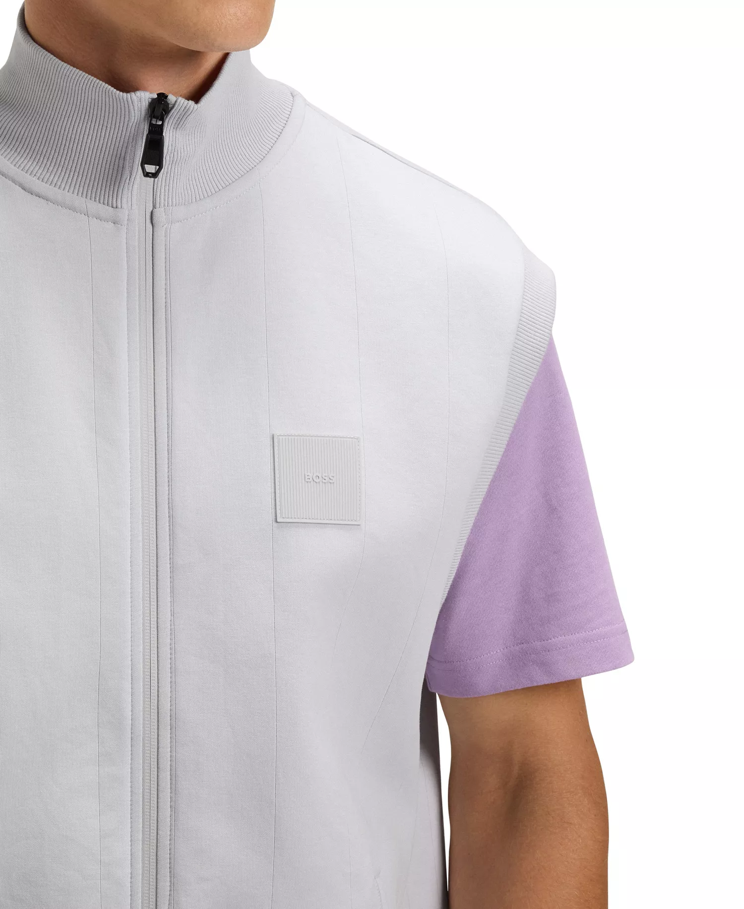 Men's Cotton Blend Sleeveless Zip-Up Sweatshirt - Open Gray - 2XL