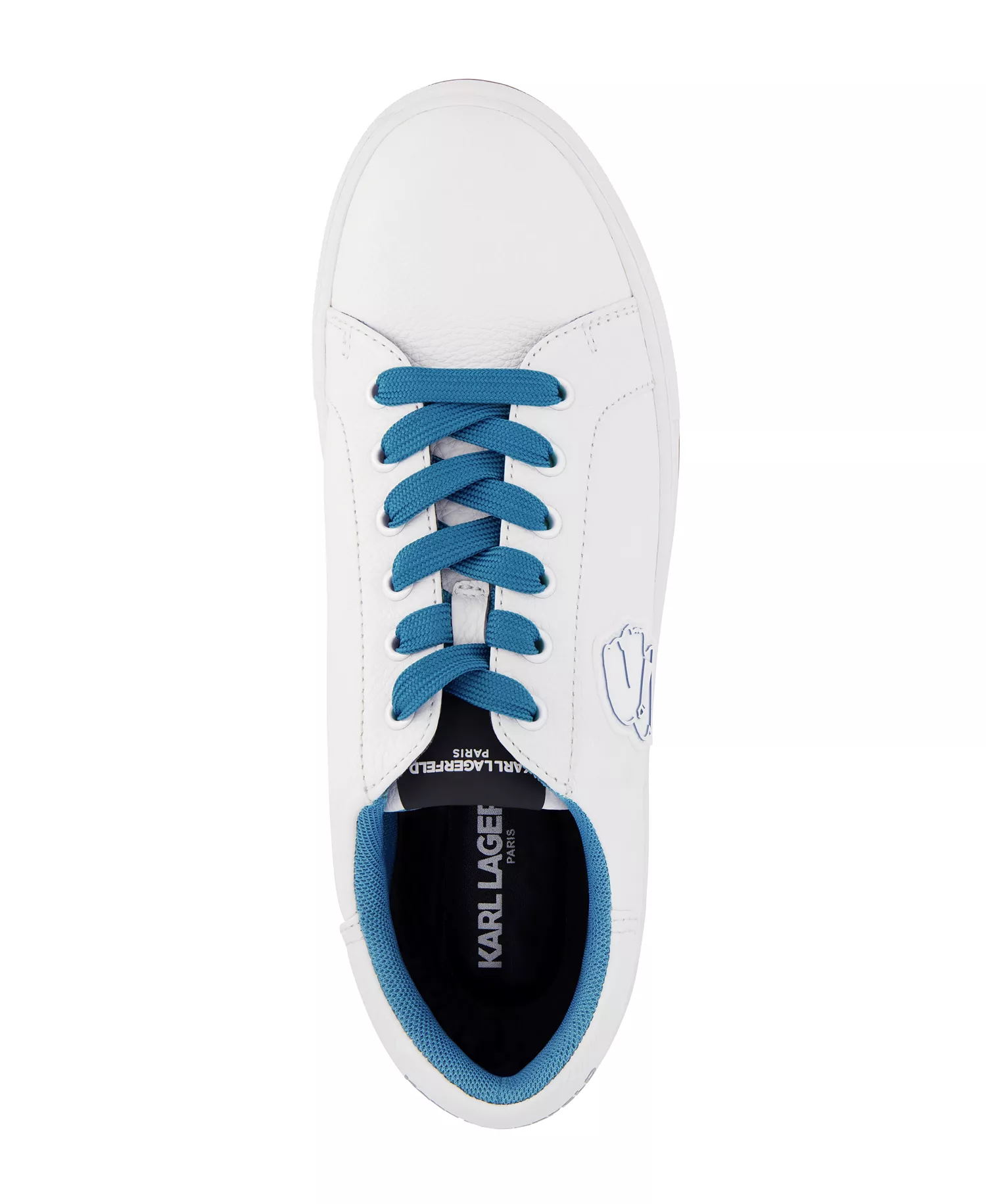 Men's Tumbled Leather Karl Head Patch Sneakers - White, Blue - 10