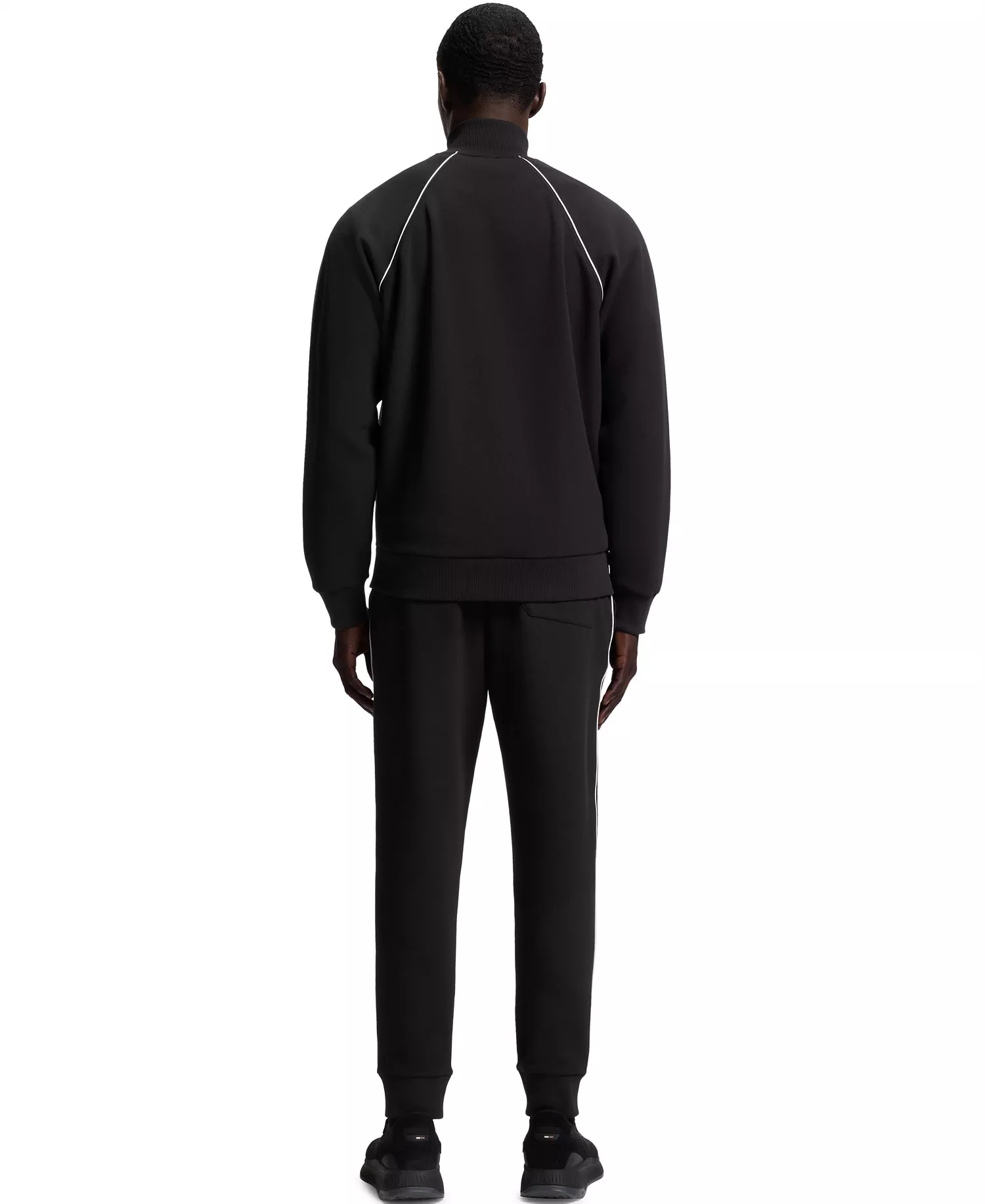 Men's Contrast Piping Cotton-Blend Sweatshirt - Black - L