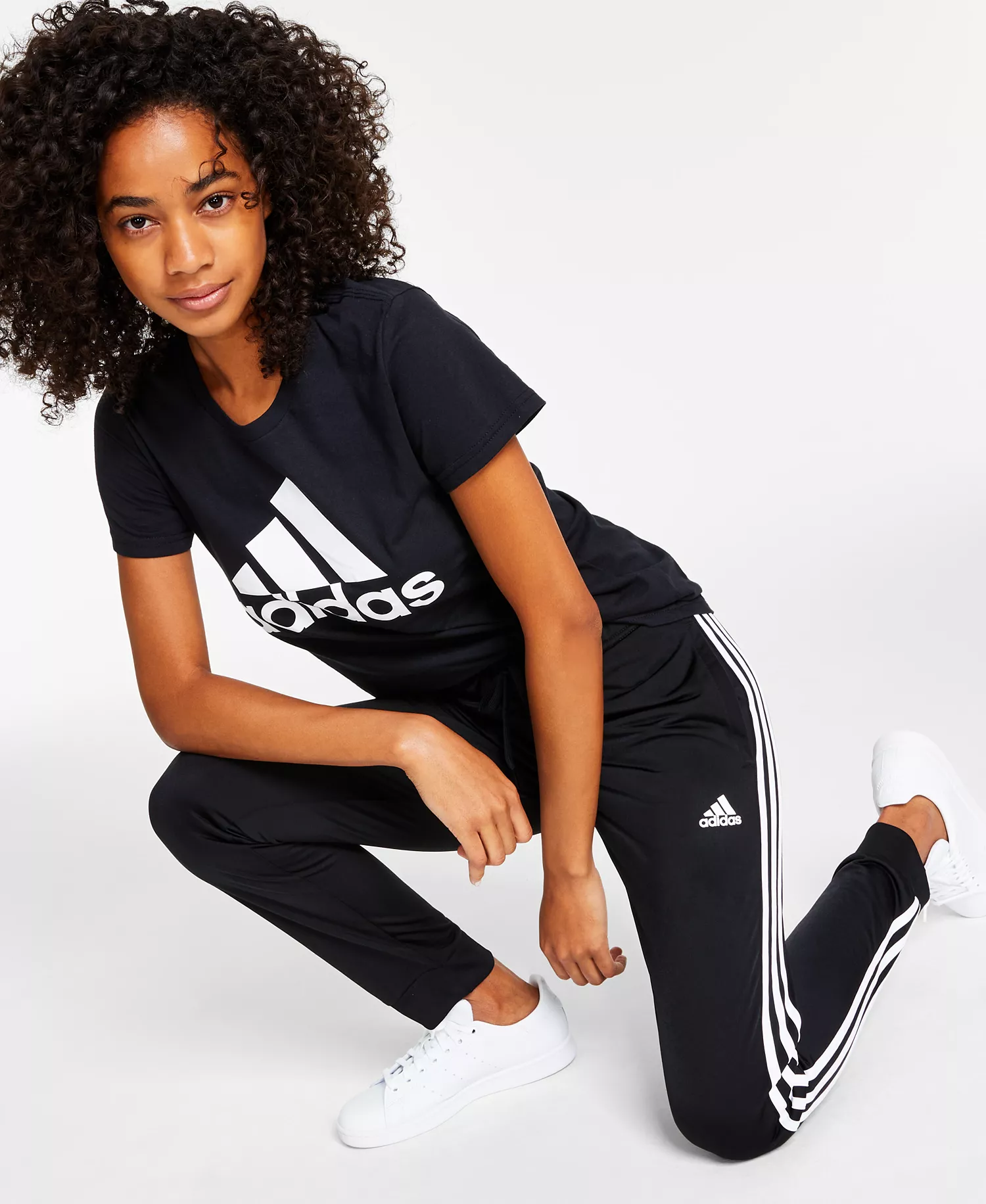 Women's Essentials Warm-Up Slim Tapered 3-Stripes Track Pants, XS-4X - Black - S