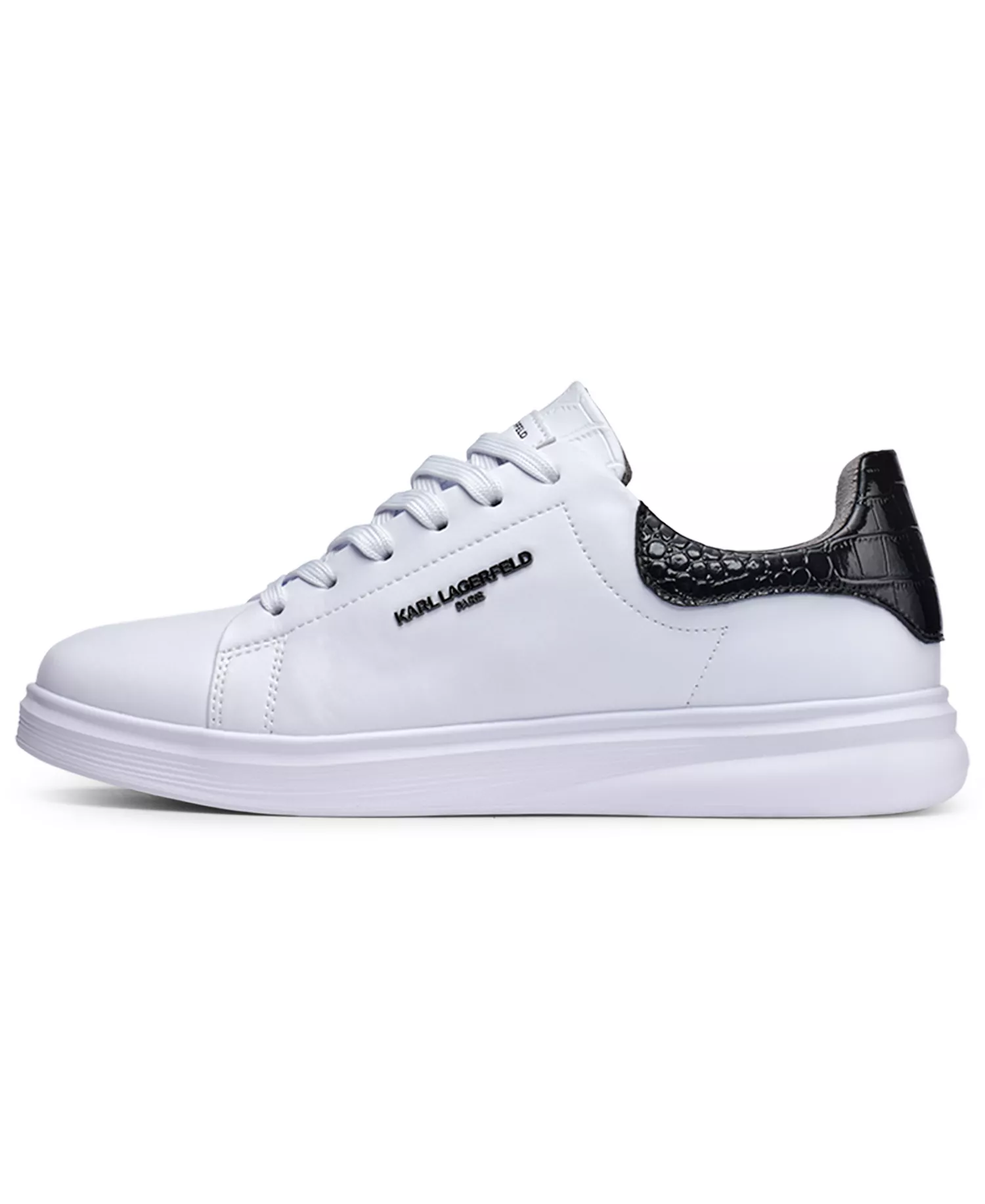 Men's Round Toe Leather Sneakers - White - 10M
