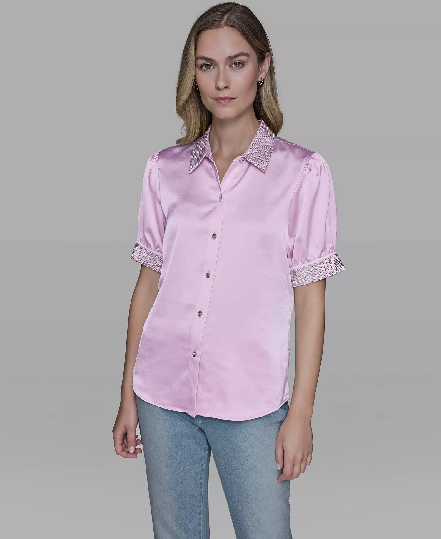 Women's Beaded Short-Sleeve Top - Ballet Slipper - L