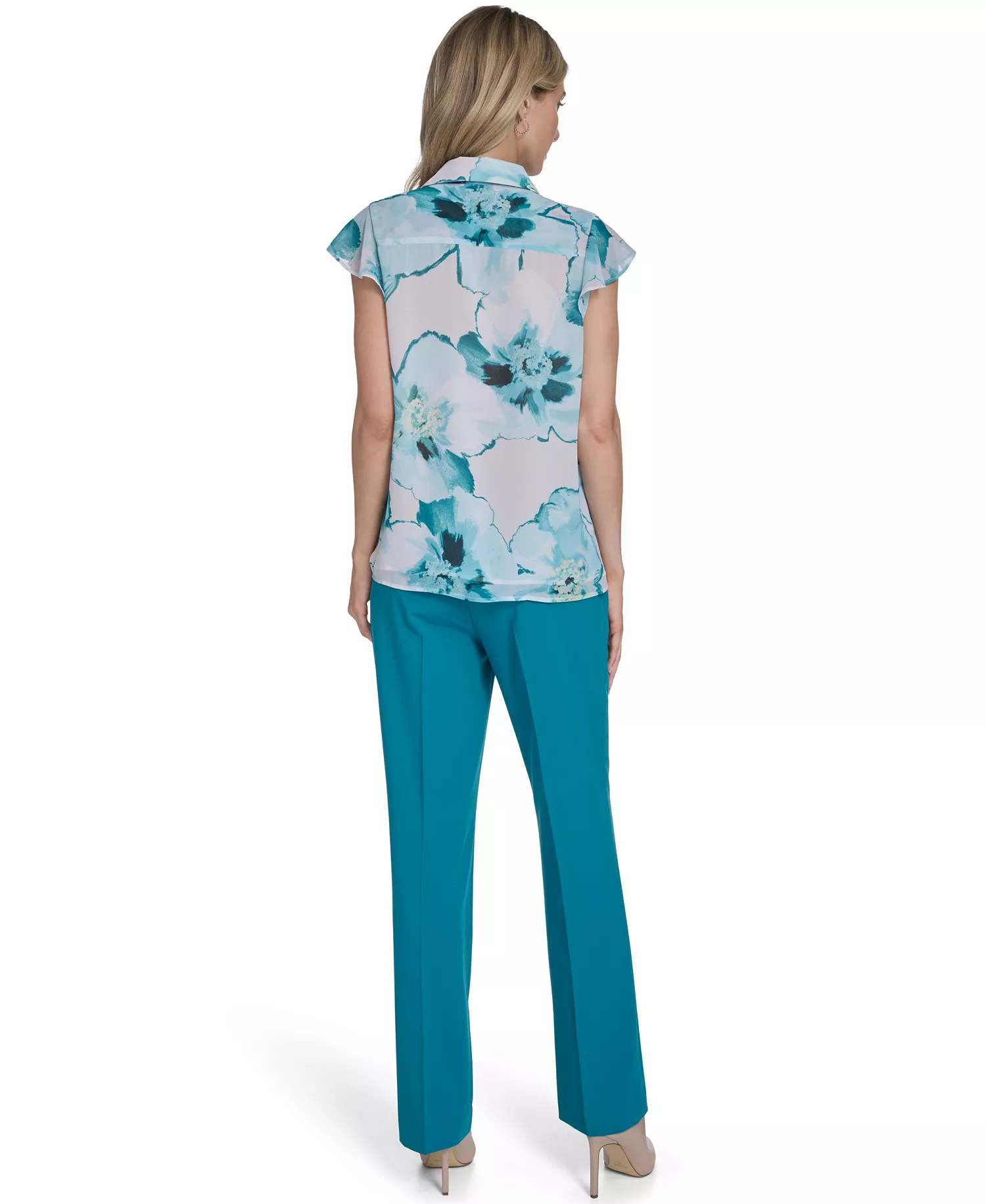 Petite Collared Woven Top - Seaspray/White Multi - P/L