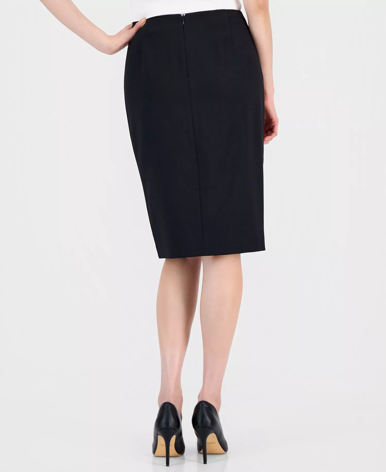 Women's Asymmetrical Belted Jacket & Pencil Skirt Suit Set - Black - 10