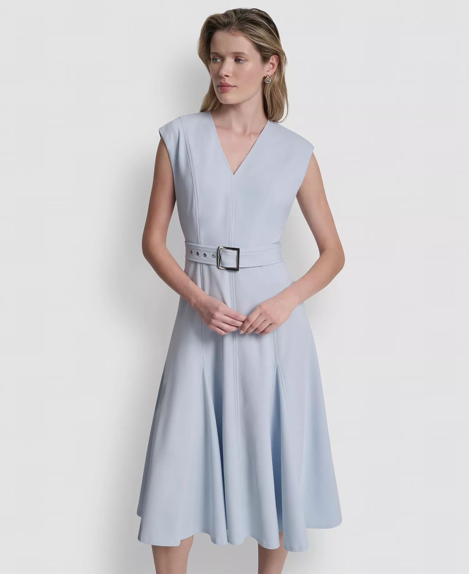 Women's Sleeveless V-Neck Belted Midi Dress - Skyway Blue - 10