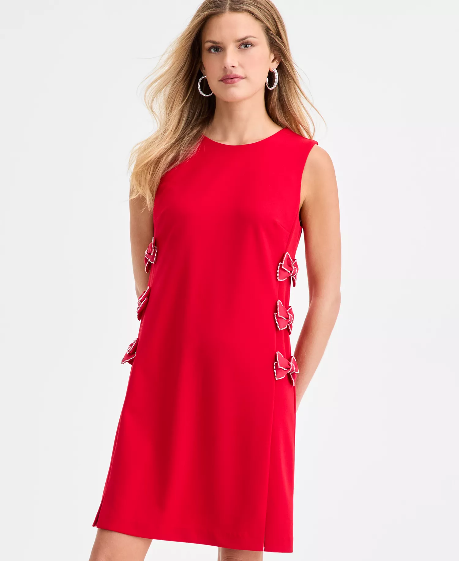 Women's Bow Detail Crew Neck Sheath Dress - Admiral Red - 4