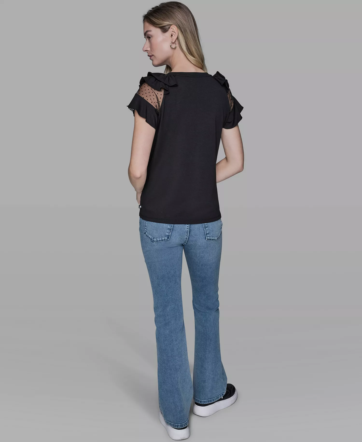 Women's Ruffle-Sleeve Pull-On Top - Black - L