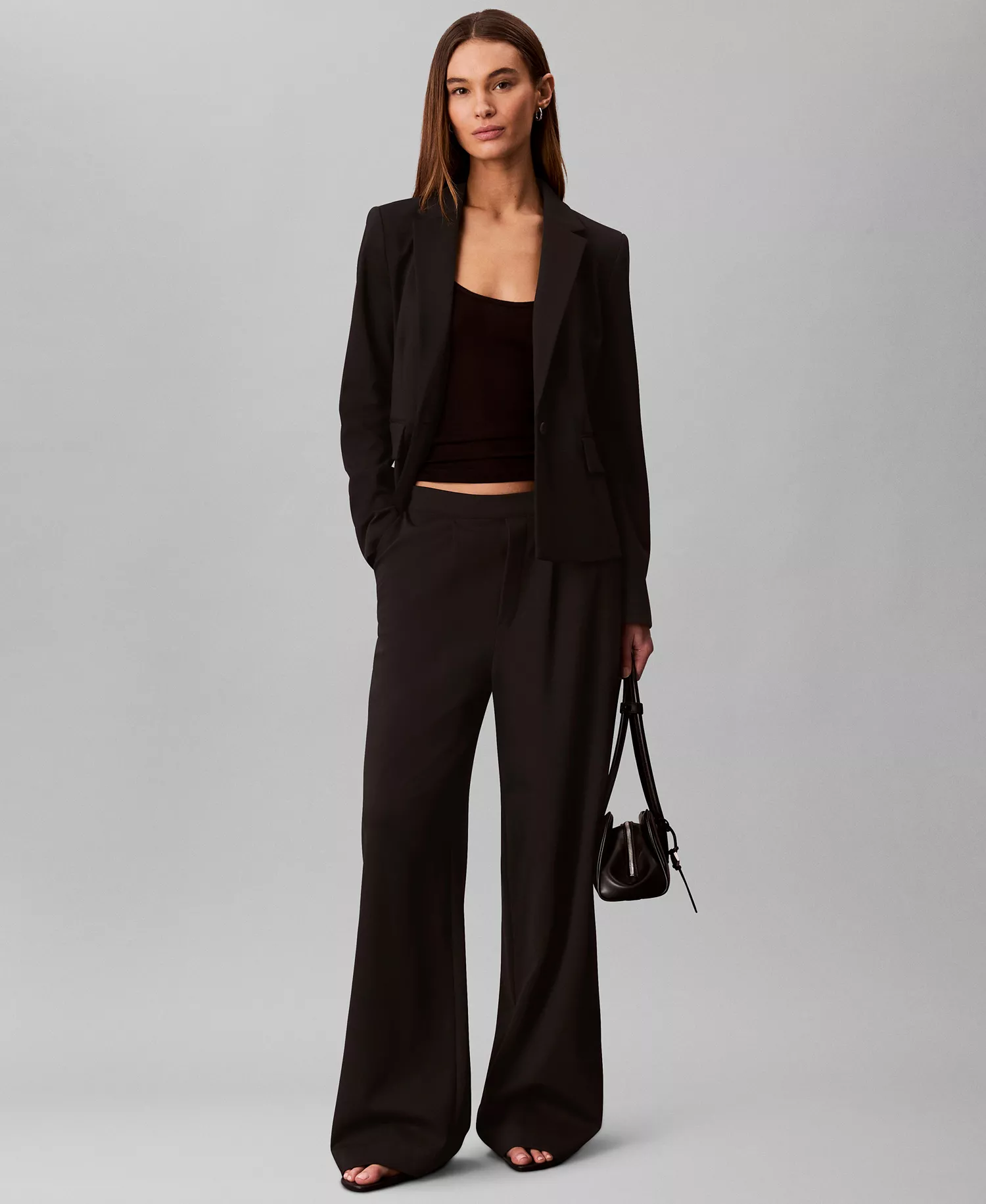 Women's Notch Lapel Collar Ponte Slim Blazer - Black - 10