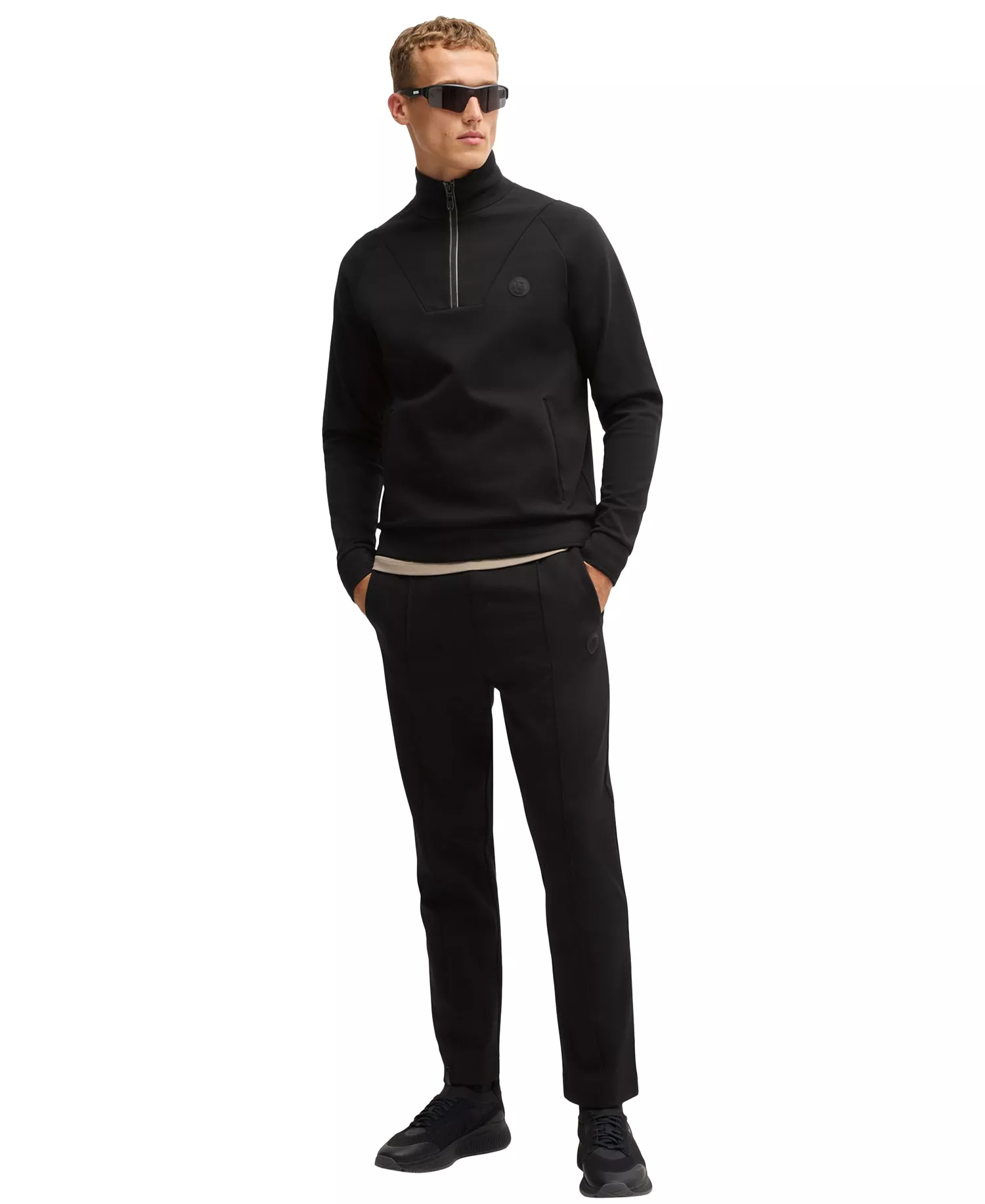 Men's Double B Monogram Zip-Neck Sweatshirt - Black - M