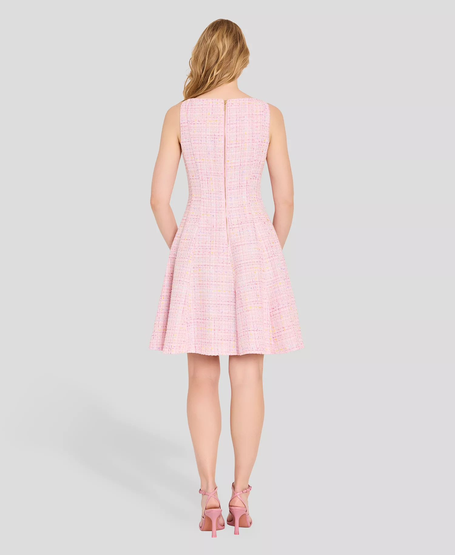 Women's Boucle Shoulder Boat Neck Hardware Dress - Pink Multi - 10