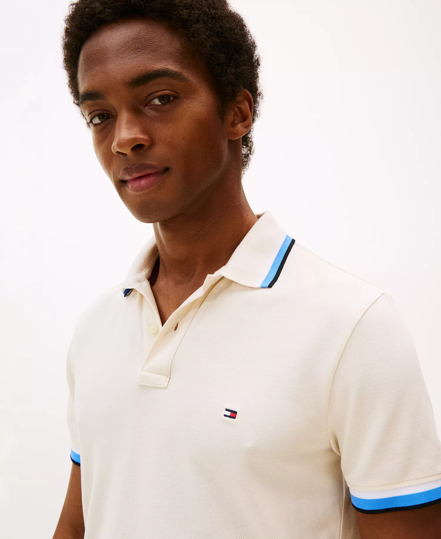 Men's Slim-Fit Tipped Polo Shirt - Ivory Petal - M