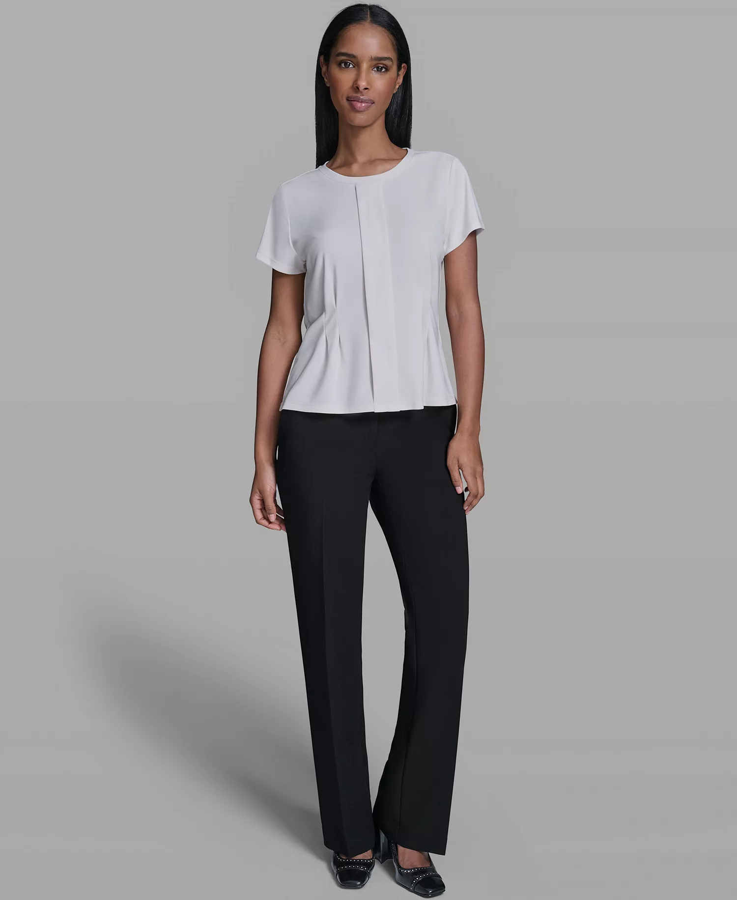 Women's Cinched Waist Crew Neck Top - Bisque - L