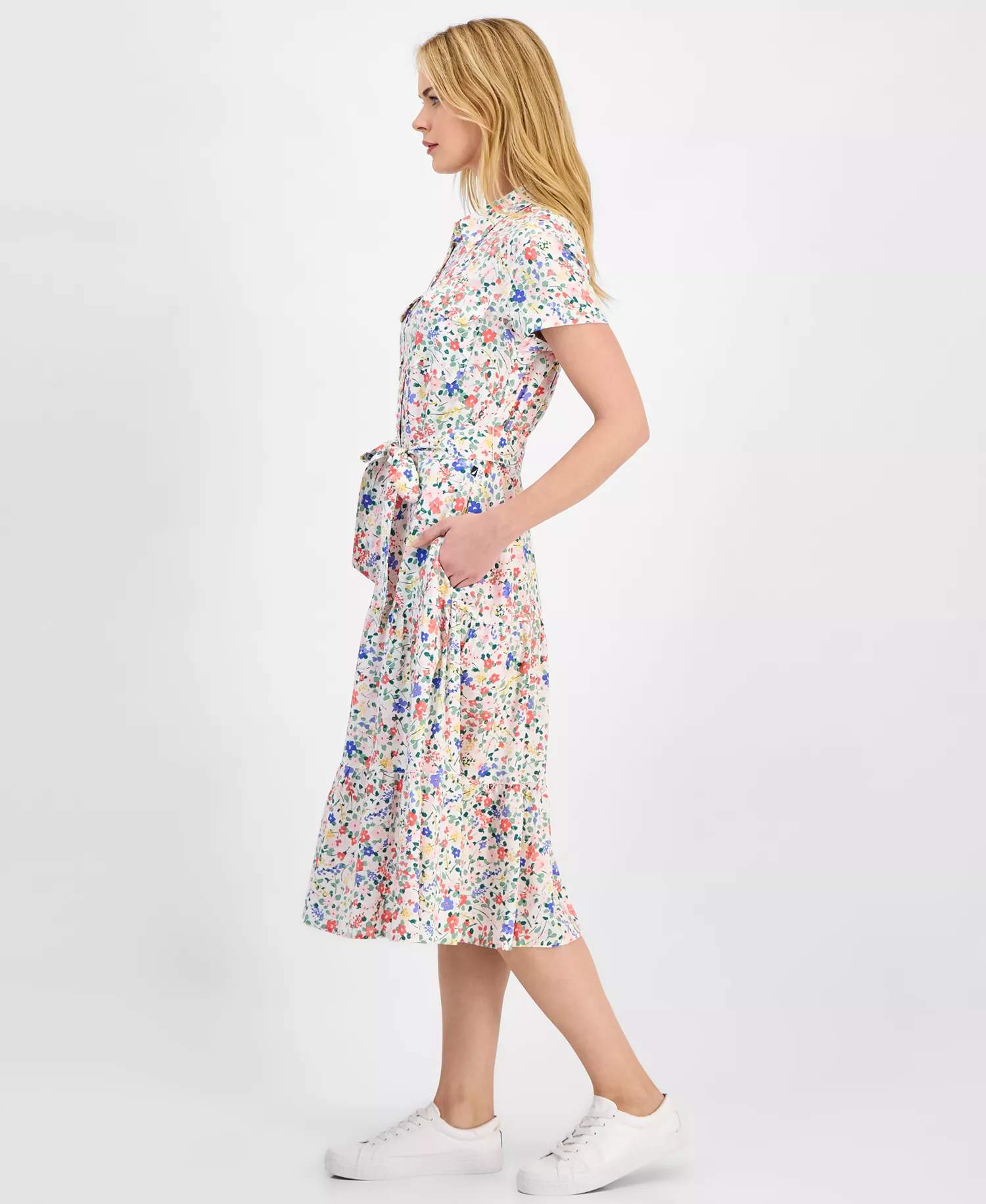 Women's Belagio Floral Belted Shirt Dress - Ivory Multi - L