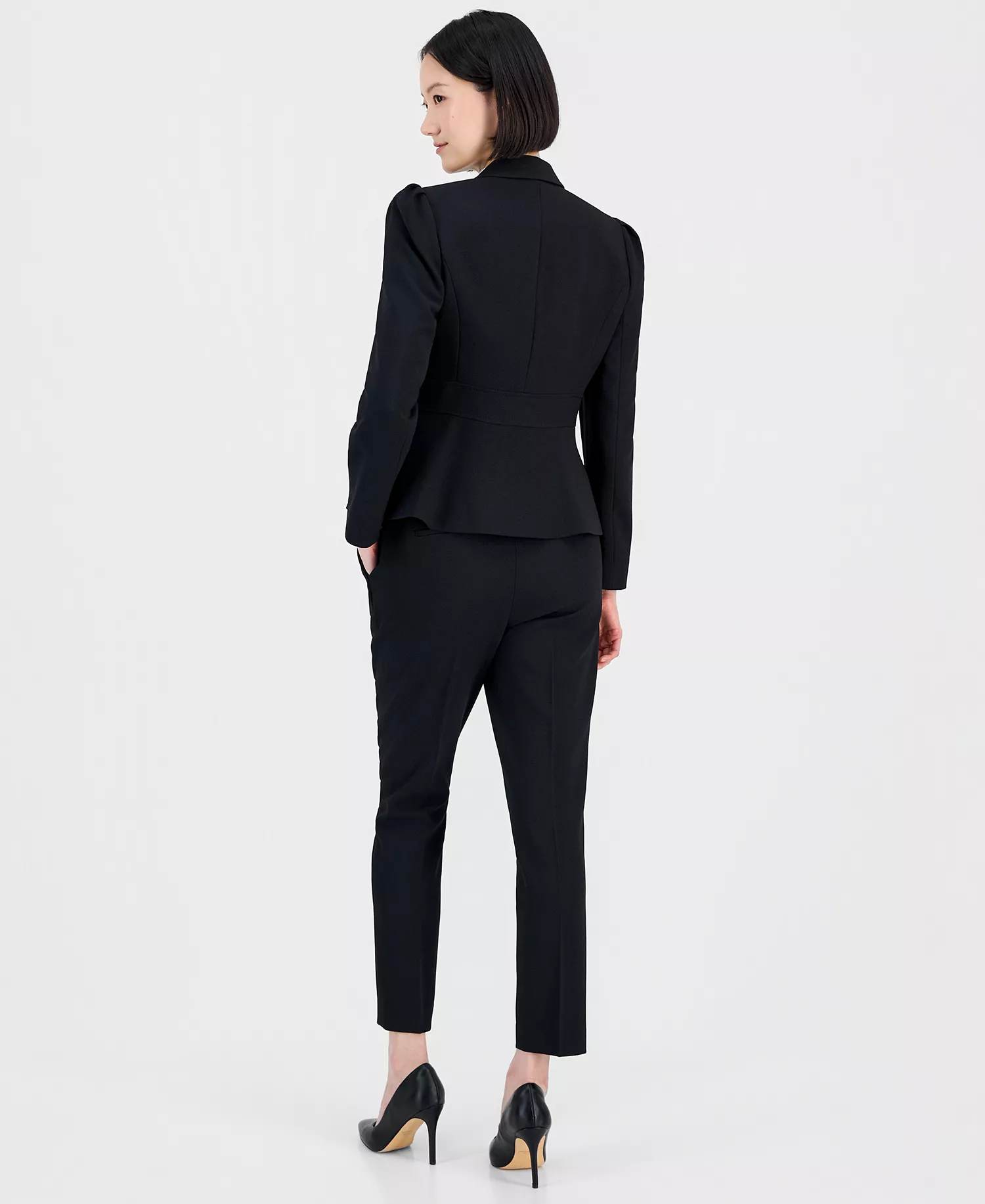 Belted Wrap Pant Suit Set - Black - 10