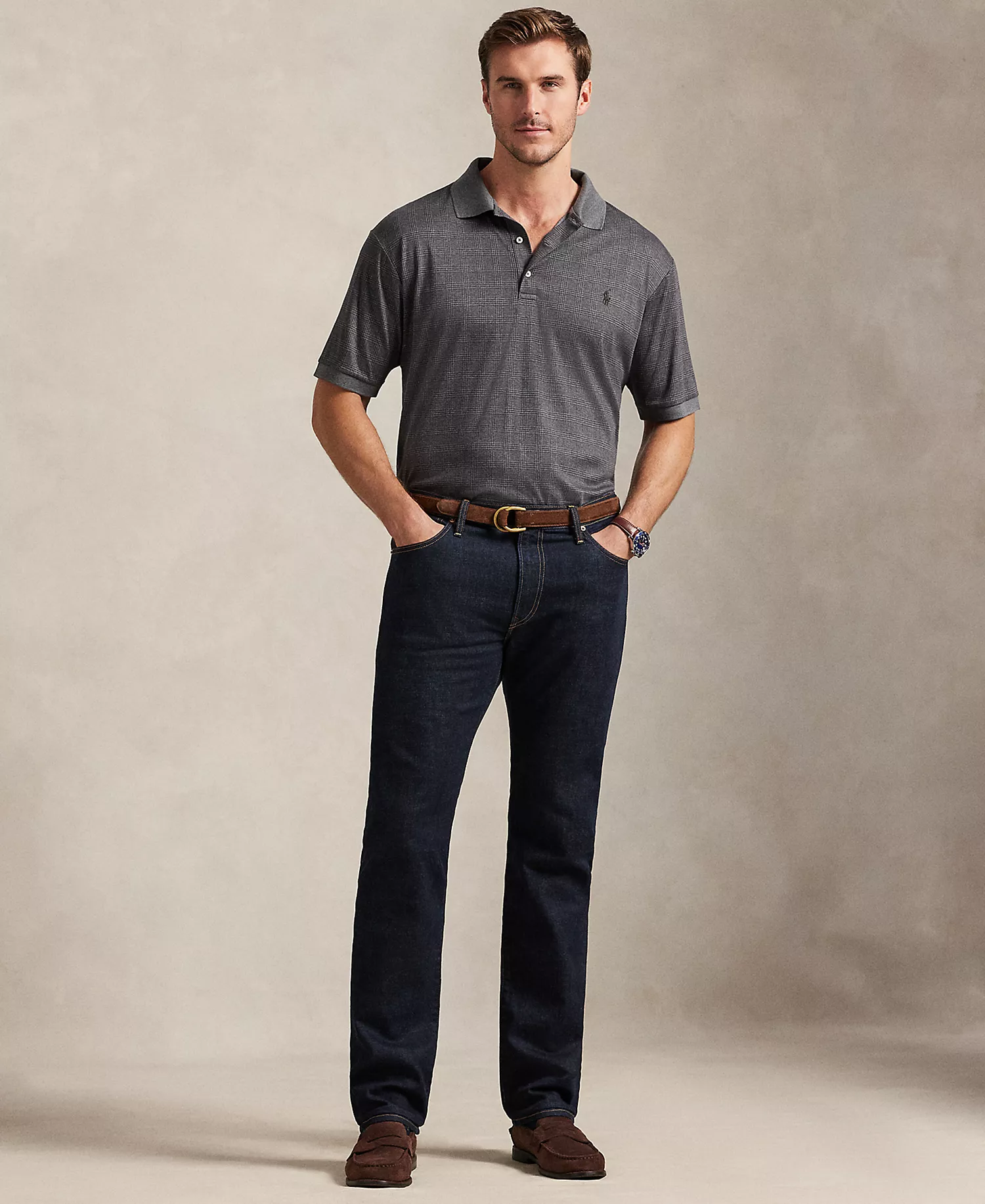 Men's Big & Tall Plaid Short Sleeves Polo Shirt - Med Flannel Heather - 2LT