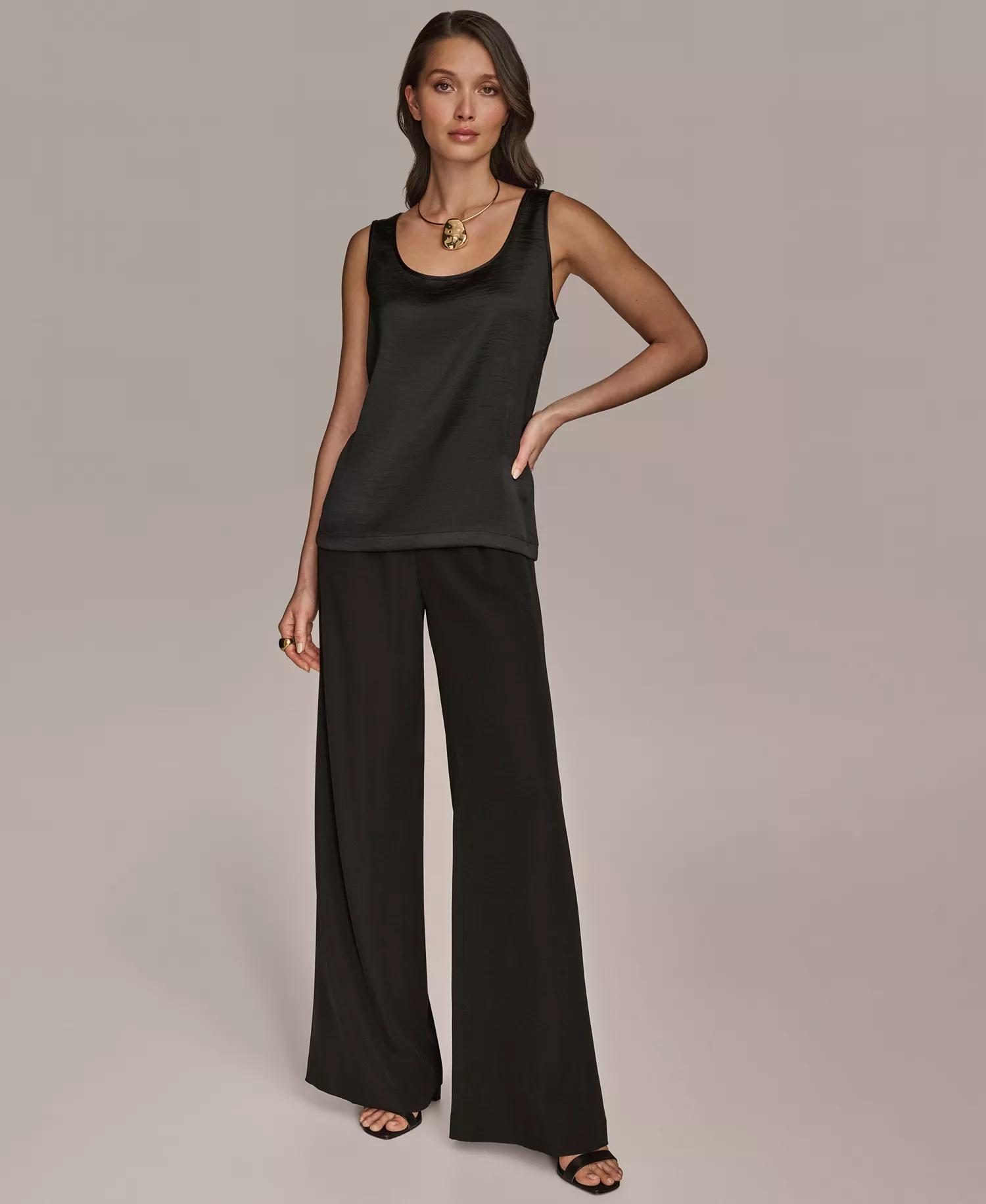 Women's Satin Scoop-Neck Tank Top - Black - L