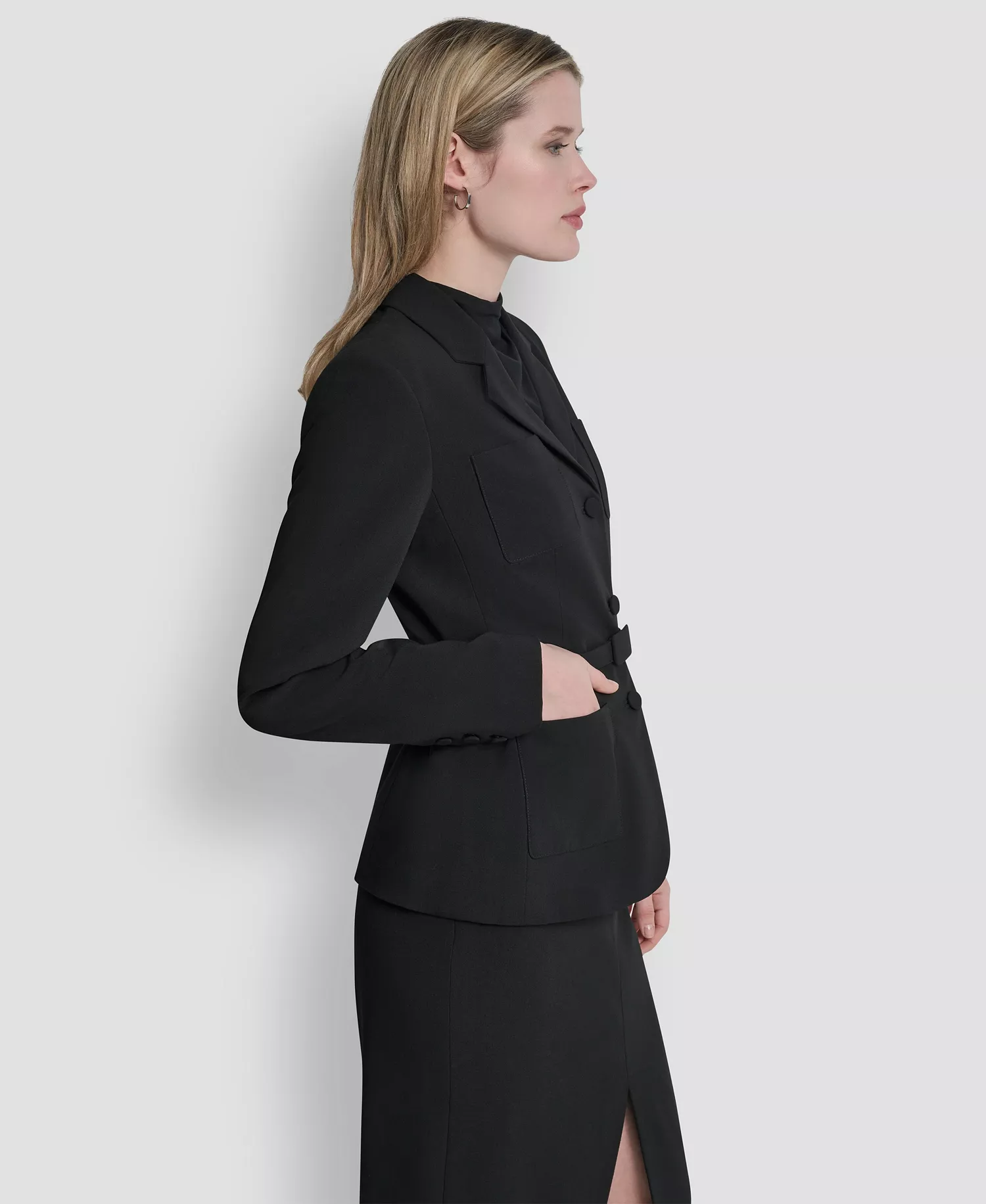 Women's Tailored Belted Blazer Jacket - Black - 0