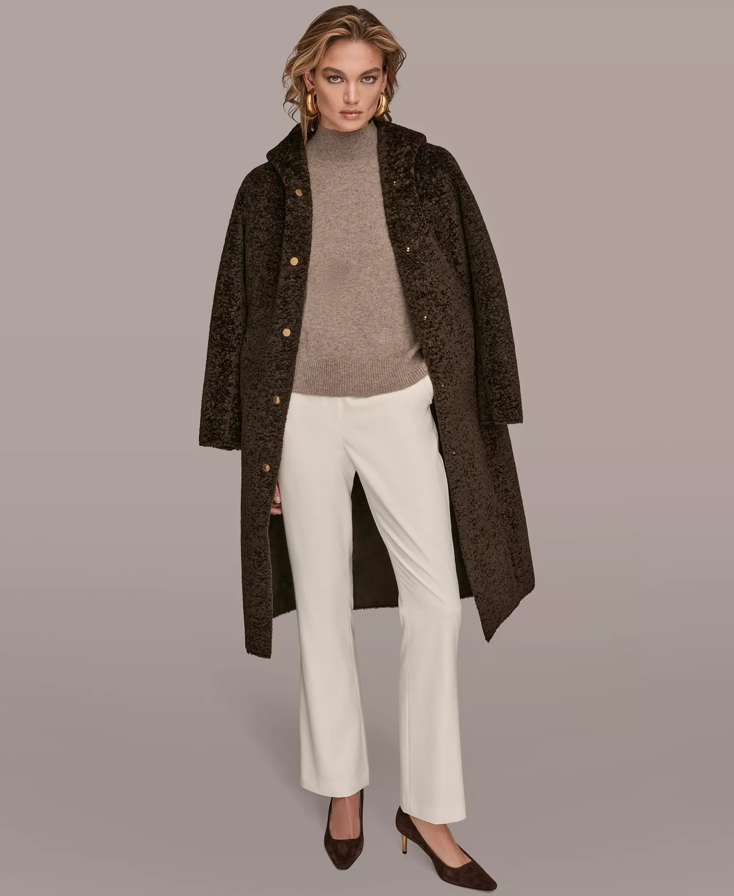 Women's Hooded Maxi Coat - Chocolate - S