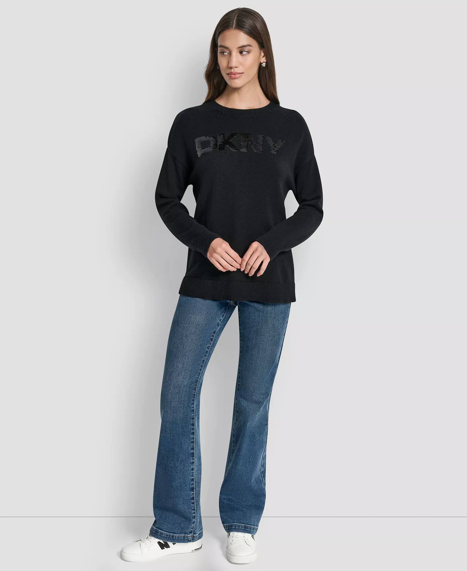 Women's Logo Sequined Long-Sleeve Sweater - Black/antique Black - L