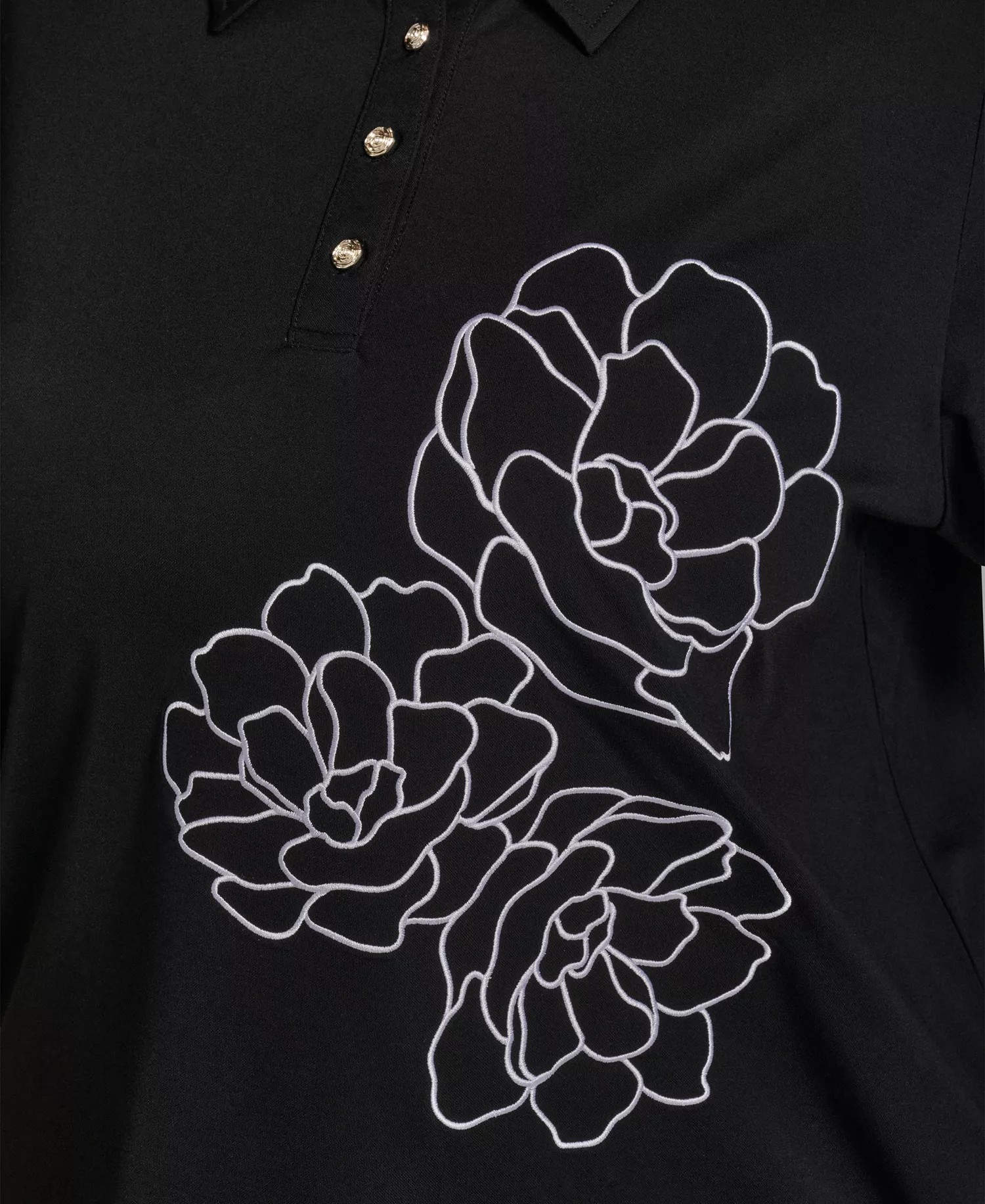 Plus Size Floral Polo Short-Sleeve Top - Black - 0X