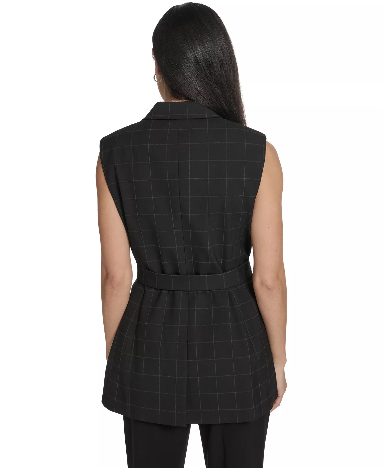Women's Windowpane Tie-Waist Vest - Black/white - 0