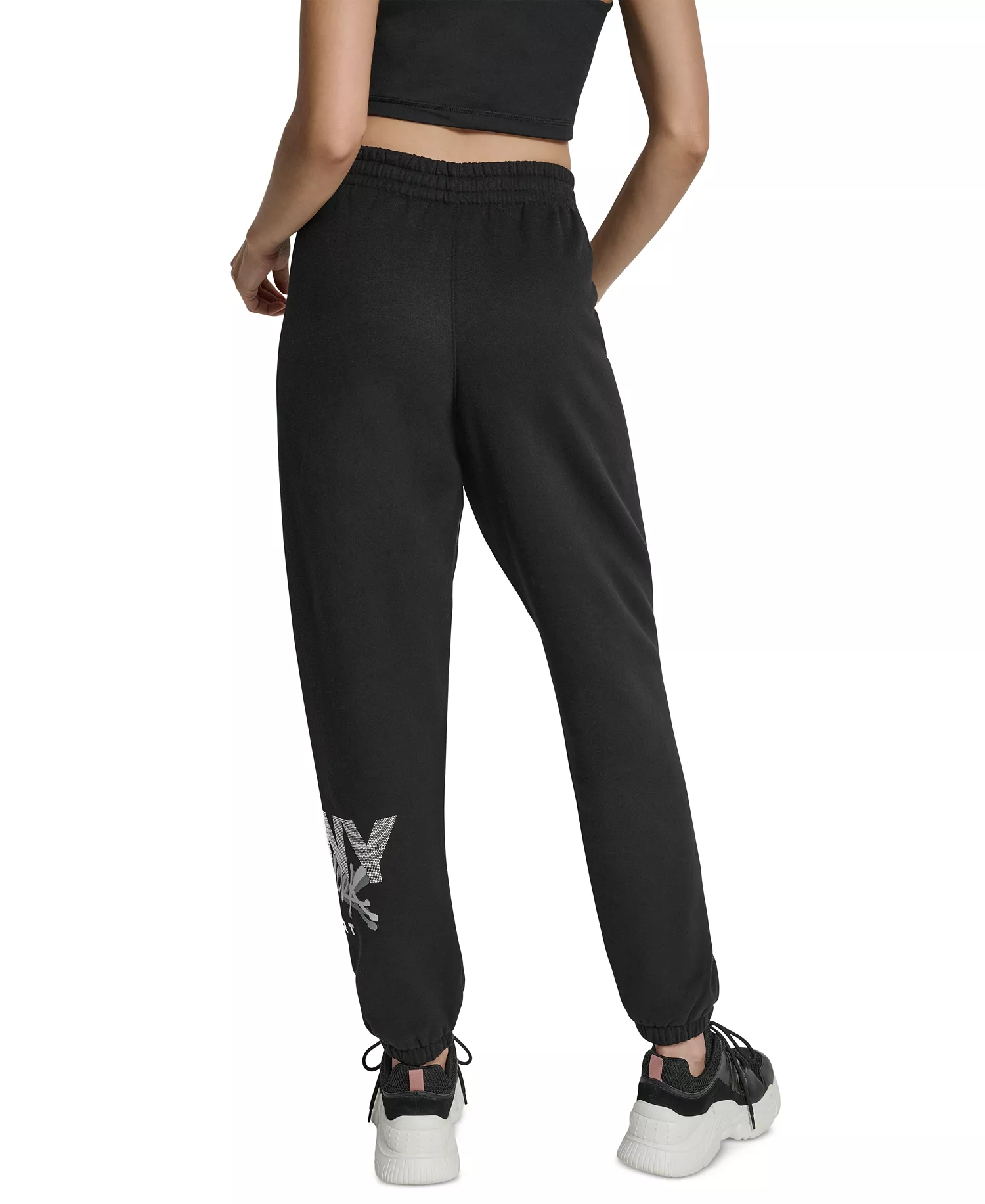Women's Graffiti Rhinestone Logo High-Rise Relaxed-Fit Joggers - Black/grey Silver - L