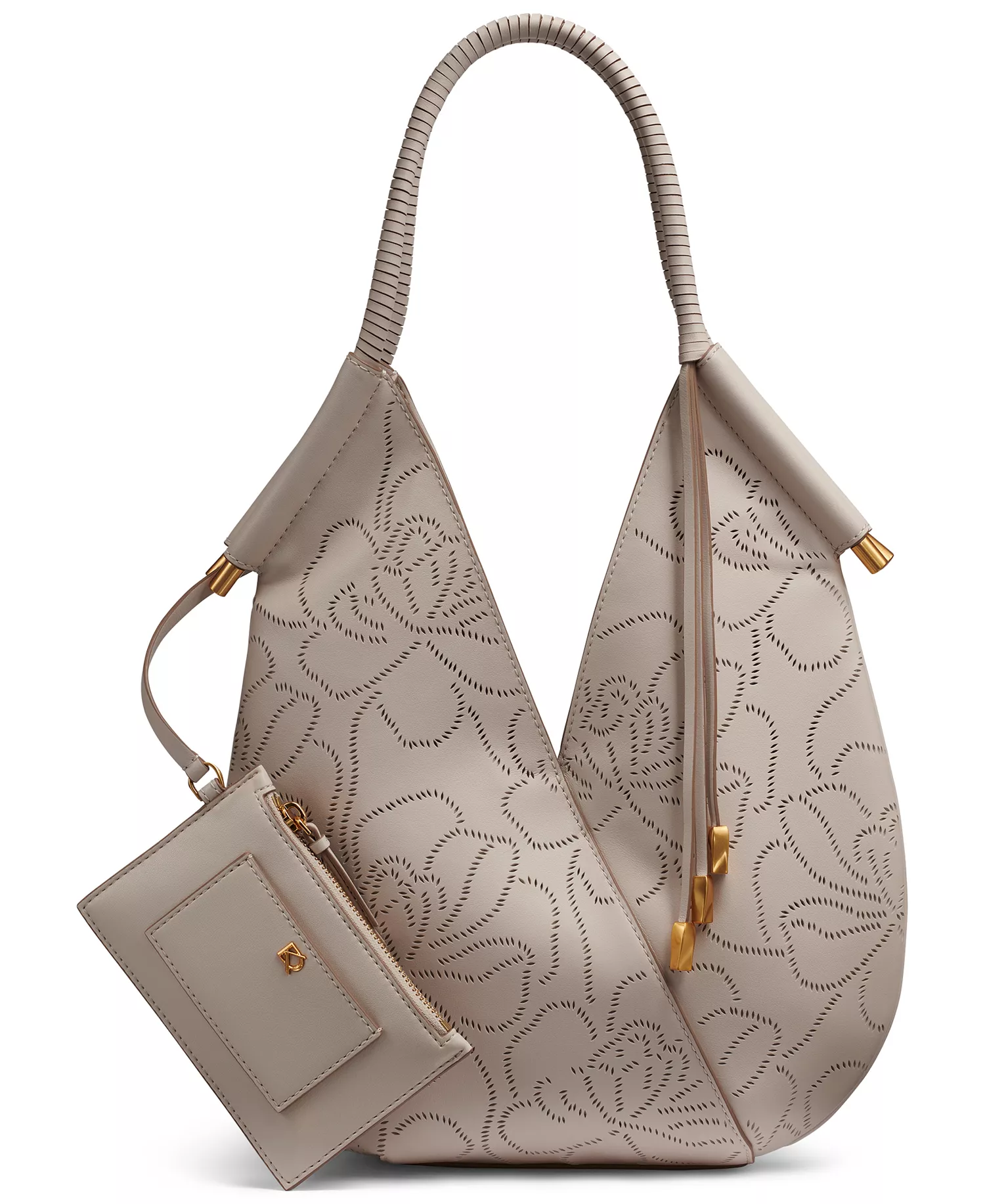 Baldwin Floral Perforated Large Shoulder Bag - Sand - ONE SIZE