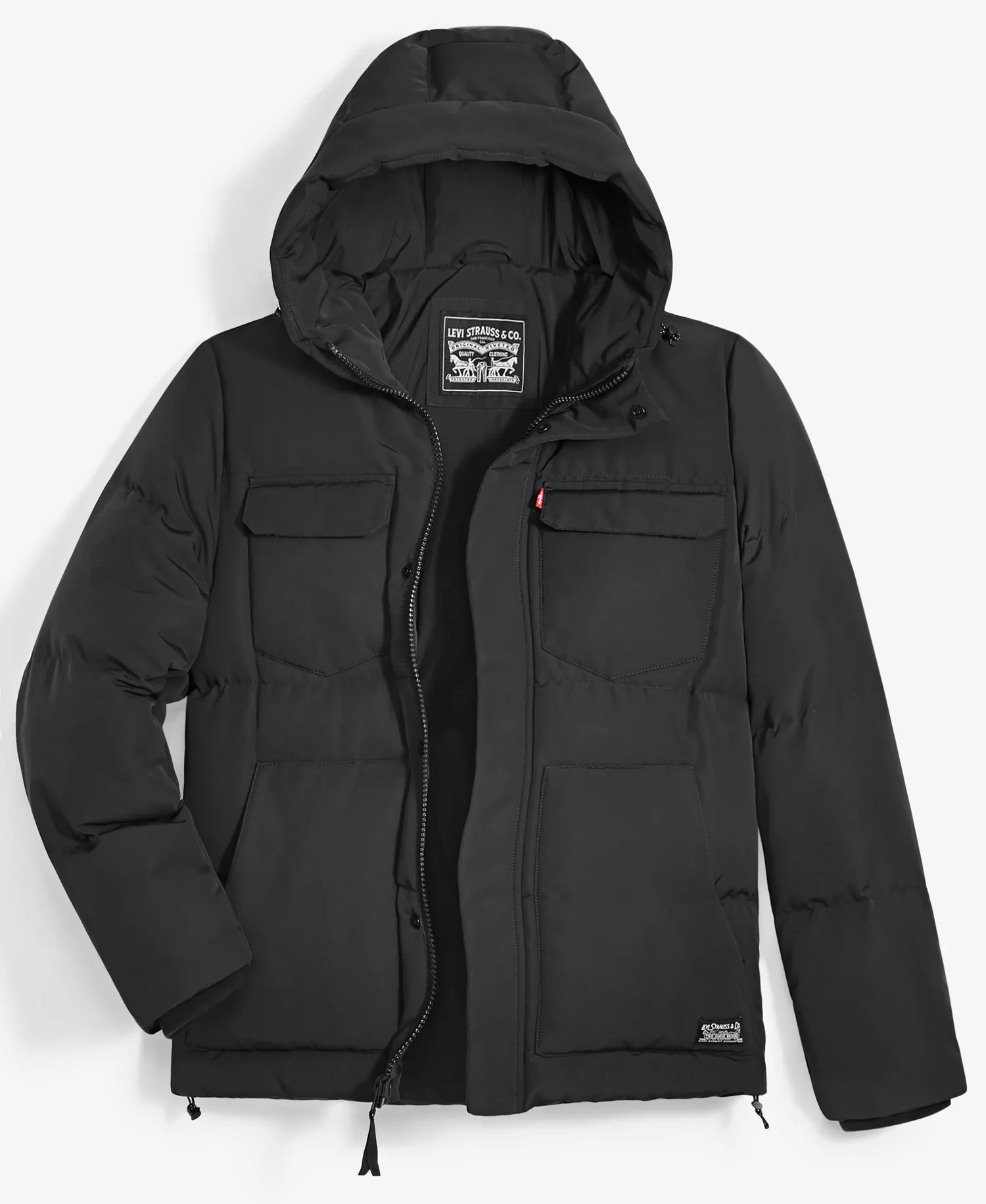 Men's Quilted Hooded Puffer Jacket - Black - 2XL