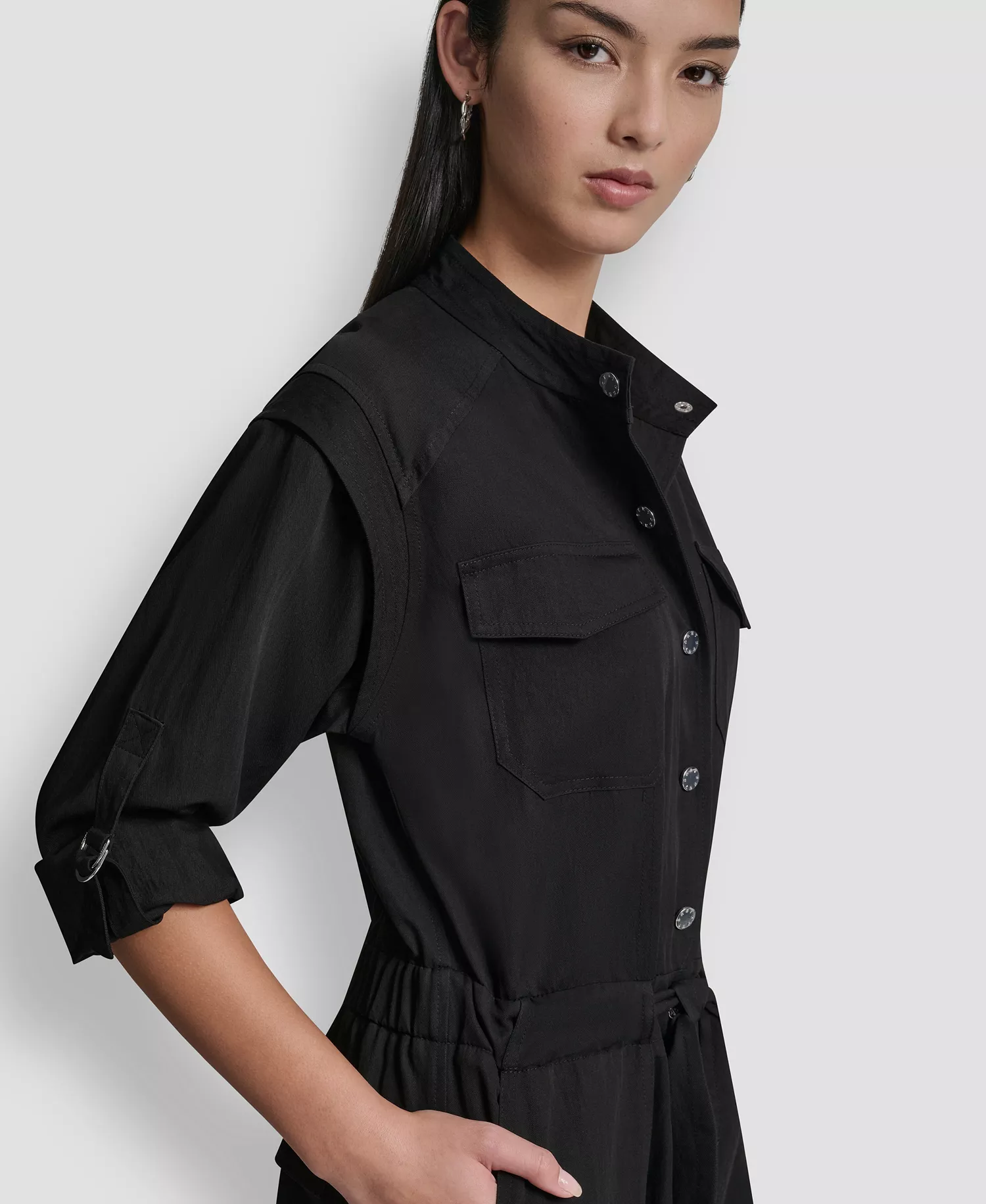 Women's Adjustable Waist Crewneck Jumpsuit - Black - L