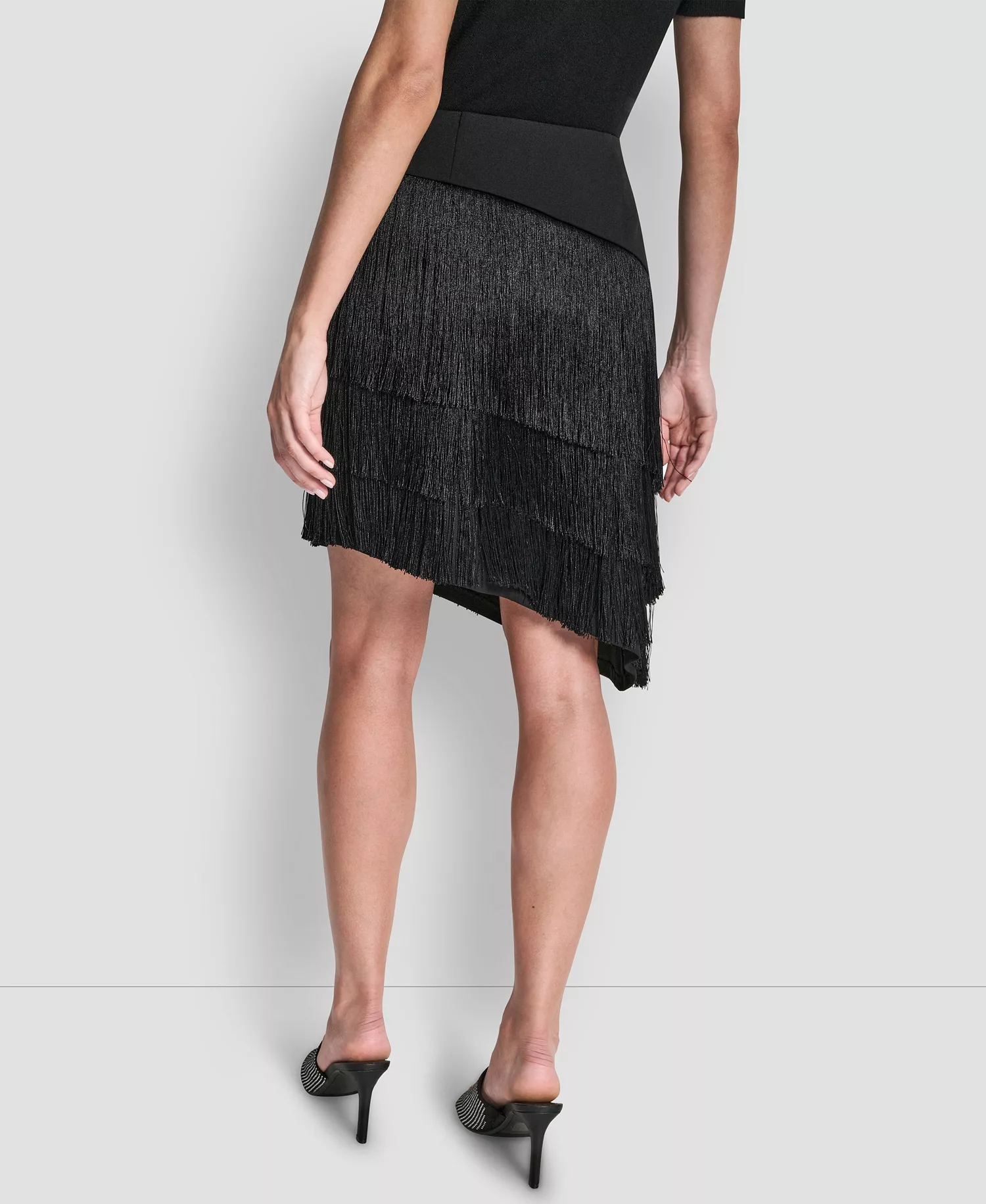 Women's High-Low Fringe Detail Skirt - Black - 10
