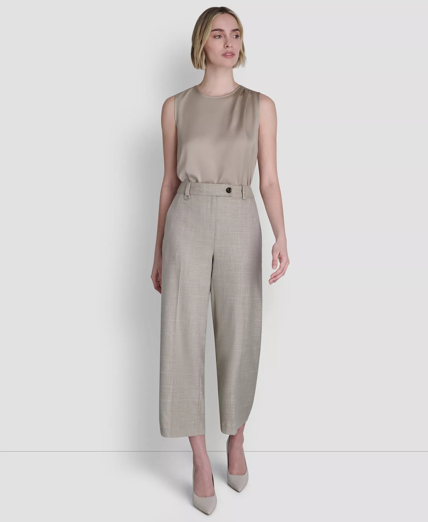 Women's Windowpane Mid-Rise Cropped Pants - Pebble / White Combo - 10