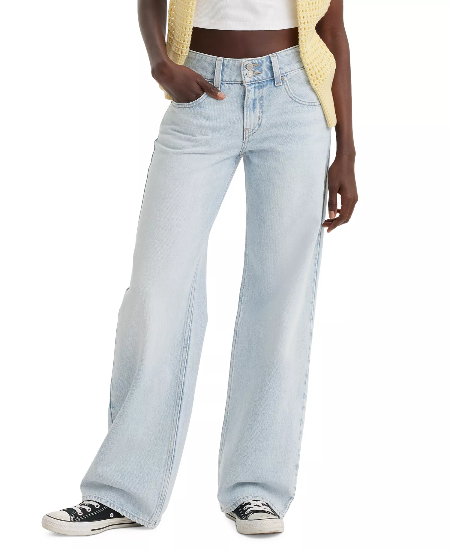 Women's Super-Low Double-Button Relaxed-Fit Denim Jean - Abraided Art - 24