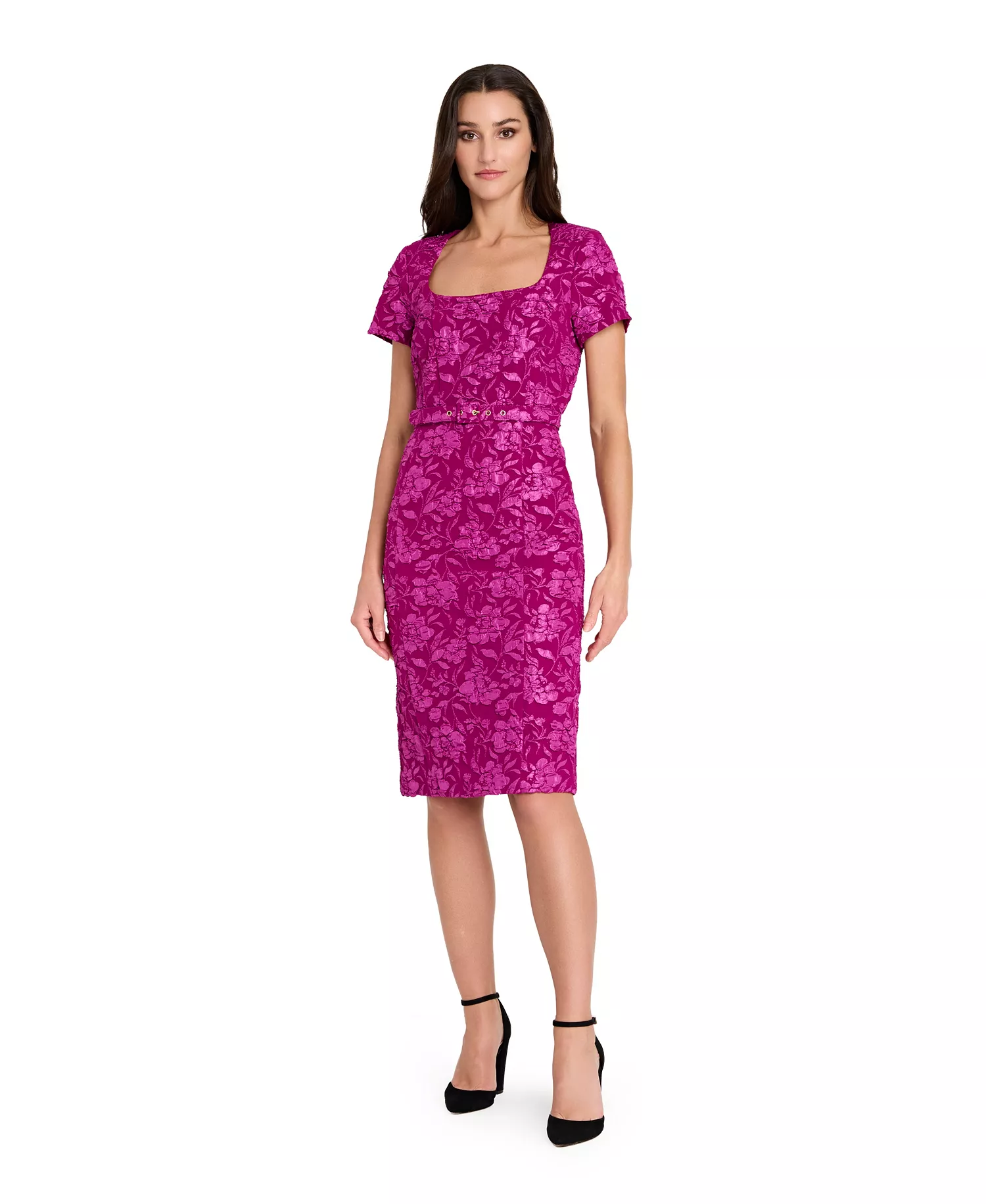Women's Puff Cap Short-Sleeve Sheath Dress - Magenta - 10