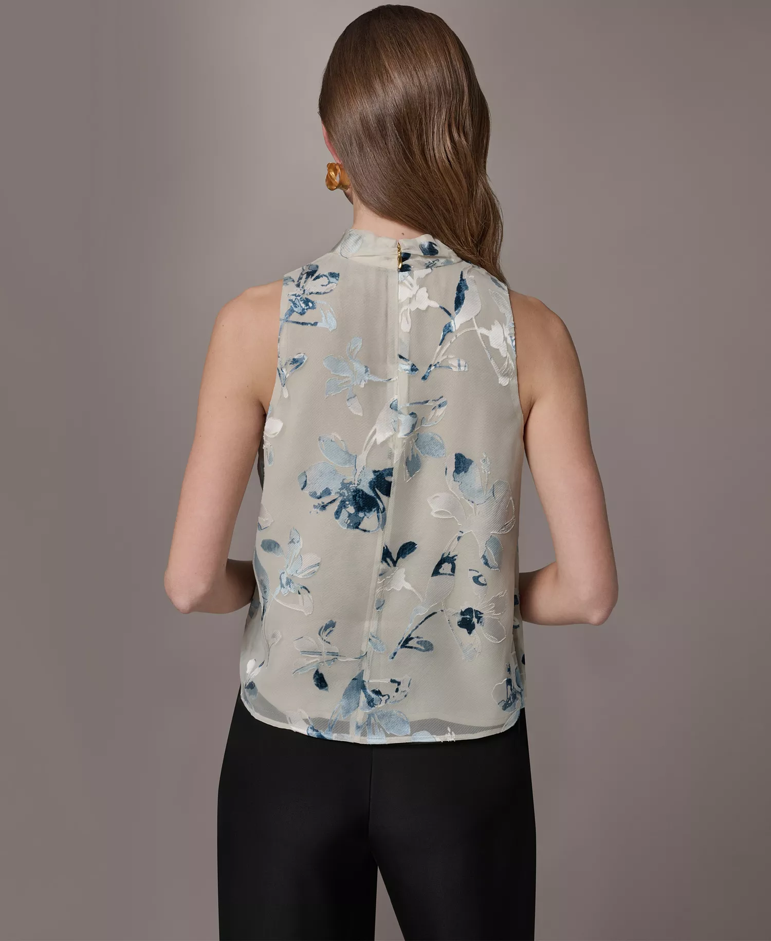 Petite Flocked Floral Top - Sea Mist Multi - P/L