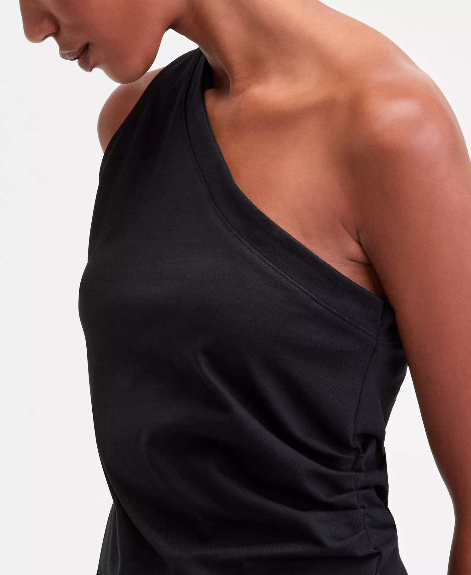 Petite Cotton One-Shoulder Asymmetric Tank Top, Macy's Exclusive - Deep Black - P/M
