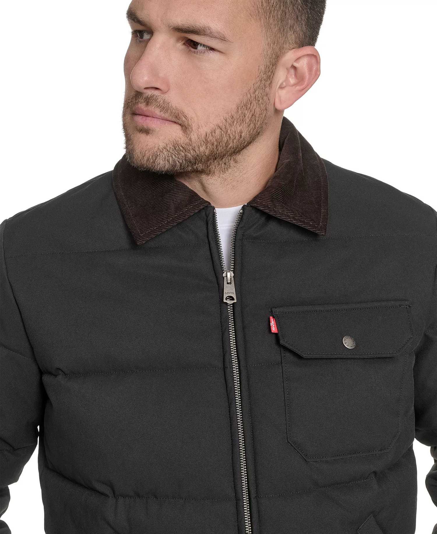 Men's Quilted Corduroy Collar Depot Jacket - Black - 2XL