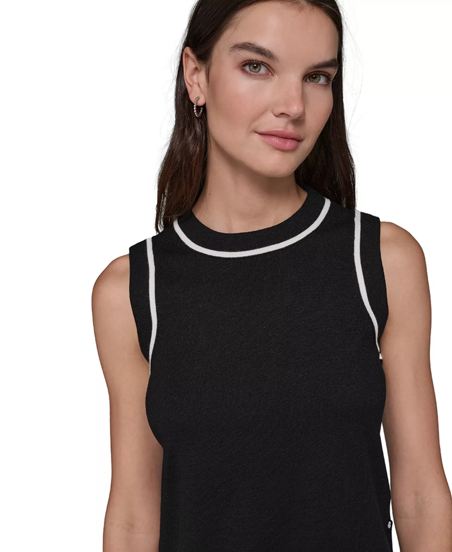 Women's Contrast-Trim Sleeveless Sweater - Black - L