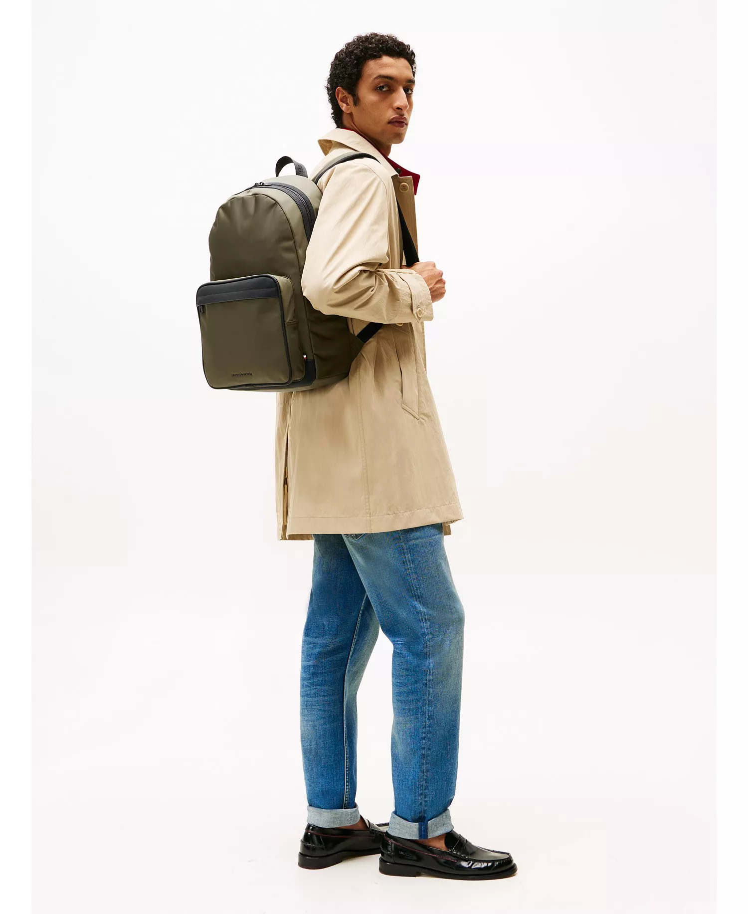 Men's Zip Closure Backpack - Army Green - No Size