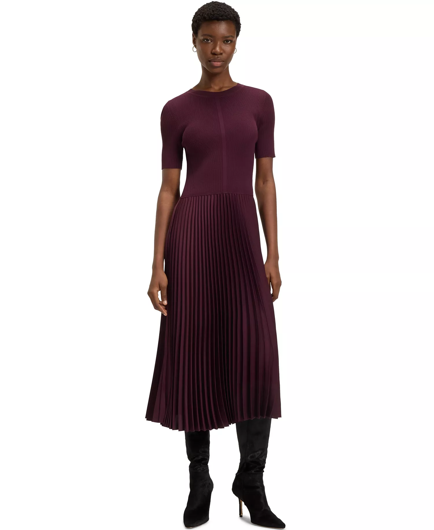 Women's Mixed-Material Dress - Purple - L